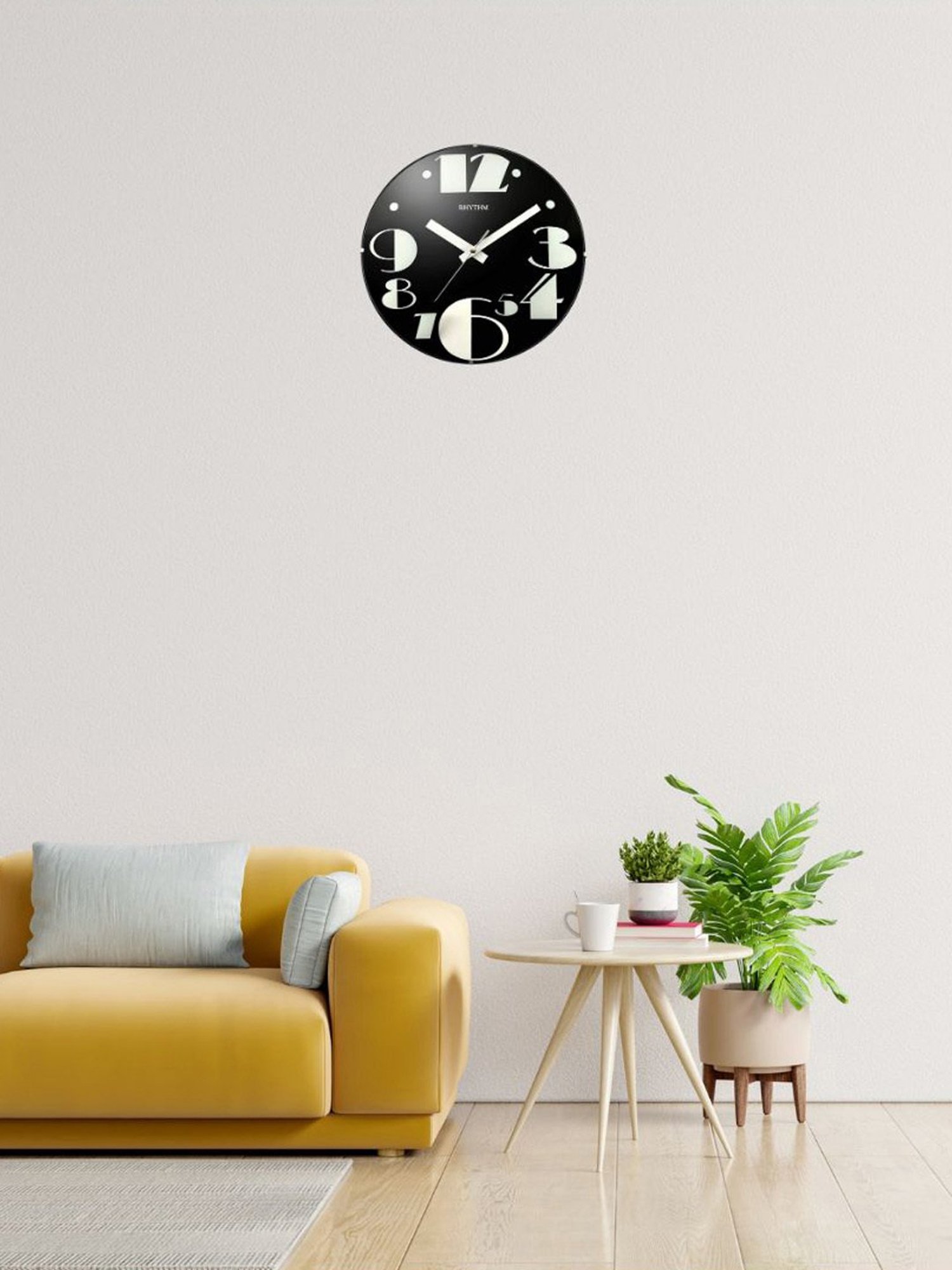 RHYTHM Round Black Plastic Wall Clock