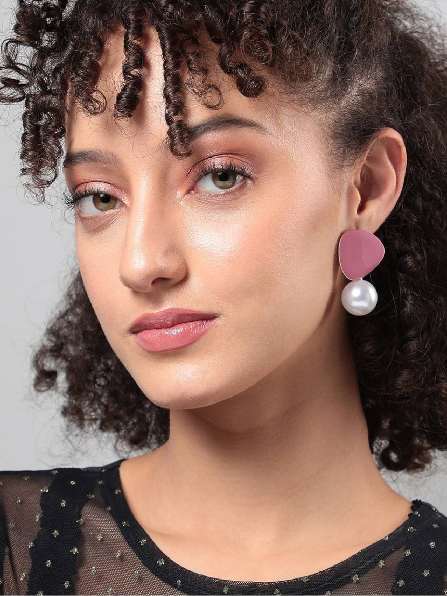 Sohi Women's Dewdrop Gala Drop Earrings  Blush Pink
