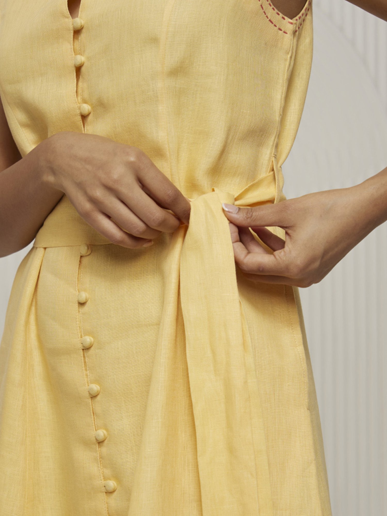 Artagai Yellow Front Open Fit and Flare Dress