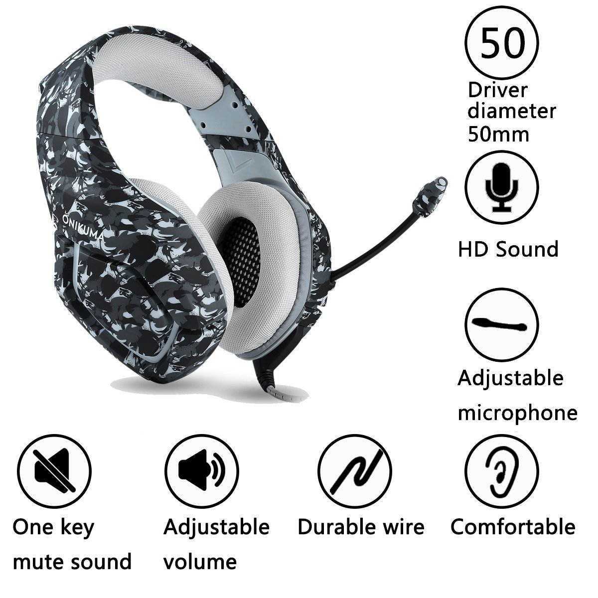 PS4 Gaming Headset with Microphone for PC New Xbox One PSP Gamer Headphones with Mic Noise Cancelling for Laptop, Mac, Smart Phones, Nintendo Switch, Surround Stereo Sound Volume Control(Camouflage)