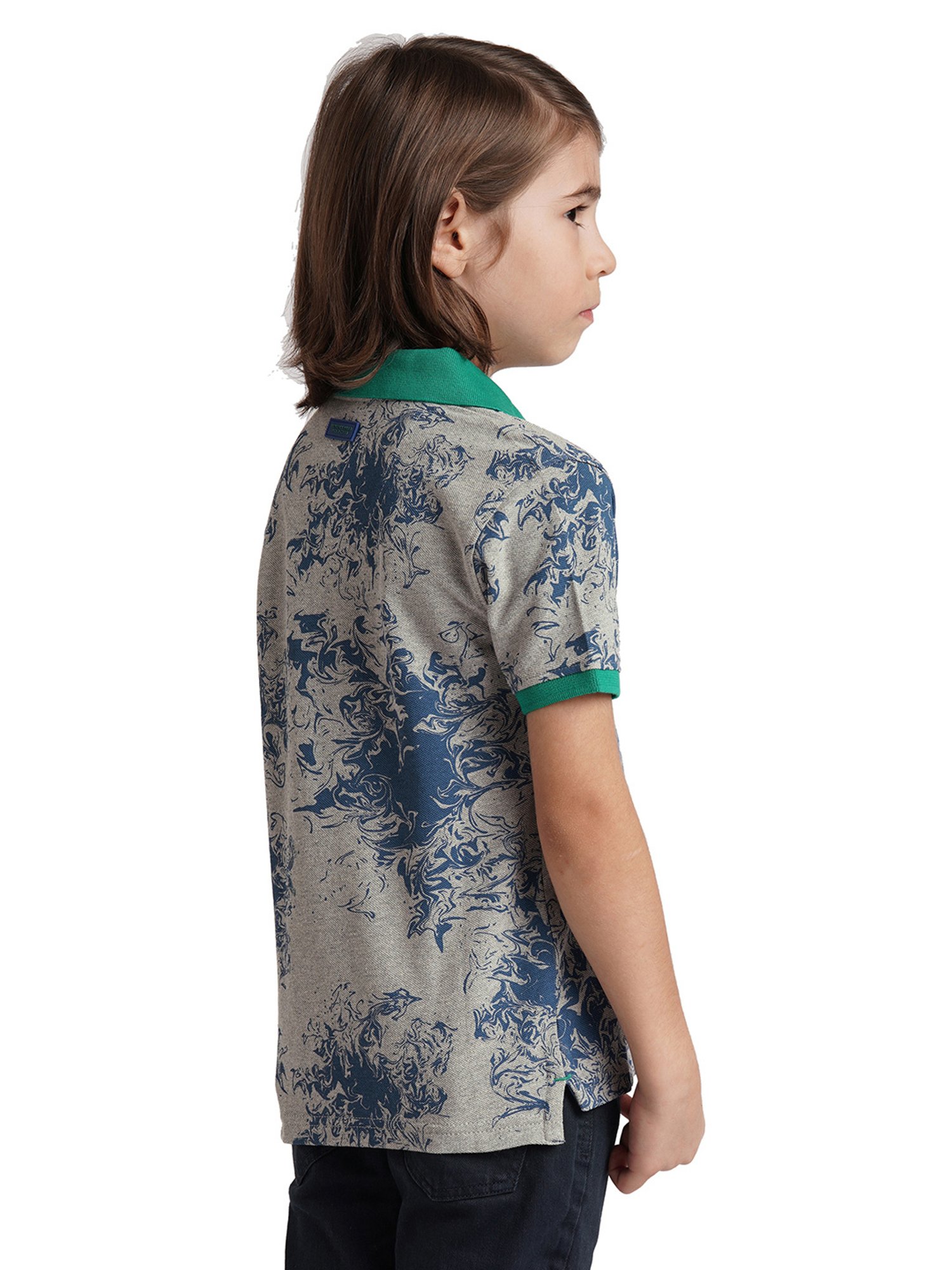 Beverly Hills Polo Club Kids Grey & Navy Printed Polo T-Shirt