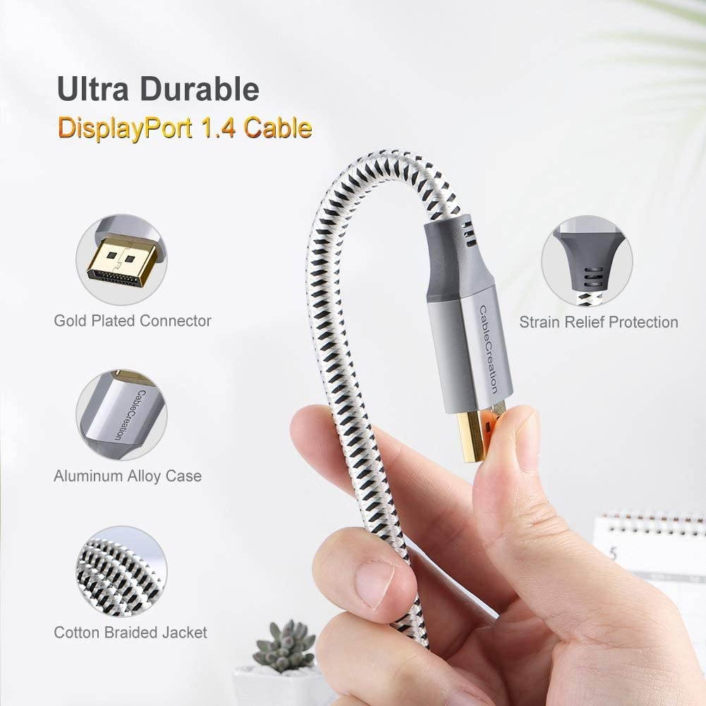 CableCreation 8K DisplayPort Cable 1.4 DisplayPort to DisplayPort Cable 6.6ft (DP to DP Cable) Gold Plated with 8K@60Hz 4K@144Hz 2K@165Hz Video Resolution & HDR Support 2M/ Space Gray
