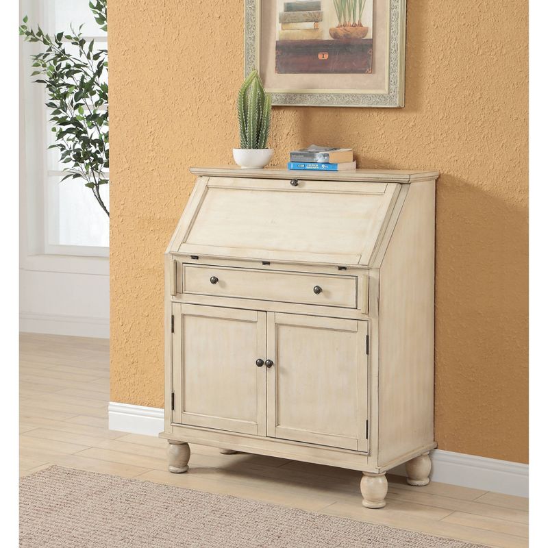 Milam 2 Door 1 Drawer Drop Lid Cabinet with Power Cream - Treasure Trove Accents