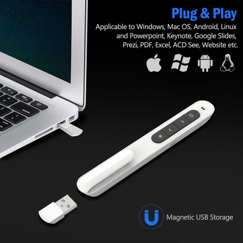 Red Light Wireless Presenter, Powered by AAA (Not Included) Hyperlink Volume Control Presentation Clicker, RF 2.4GHz PowerPoint Clicker Presentation Remote Control Slide Clicker