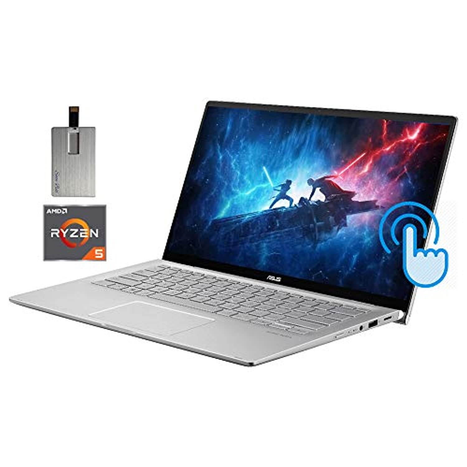 2021 ASUS 14" FHD Touchscreen Laptop Computer, AMD Ryzen 5-3500U CPU, 8GB RAM, 2TB SSD, Backlit Keyboard, HD Webcam, HD Audio, AMD Radeon Vega 8 Graphics, Win 10, Silver, 32GB SnowBell USB Card
