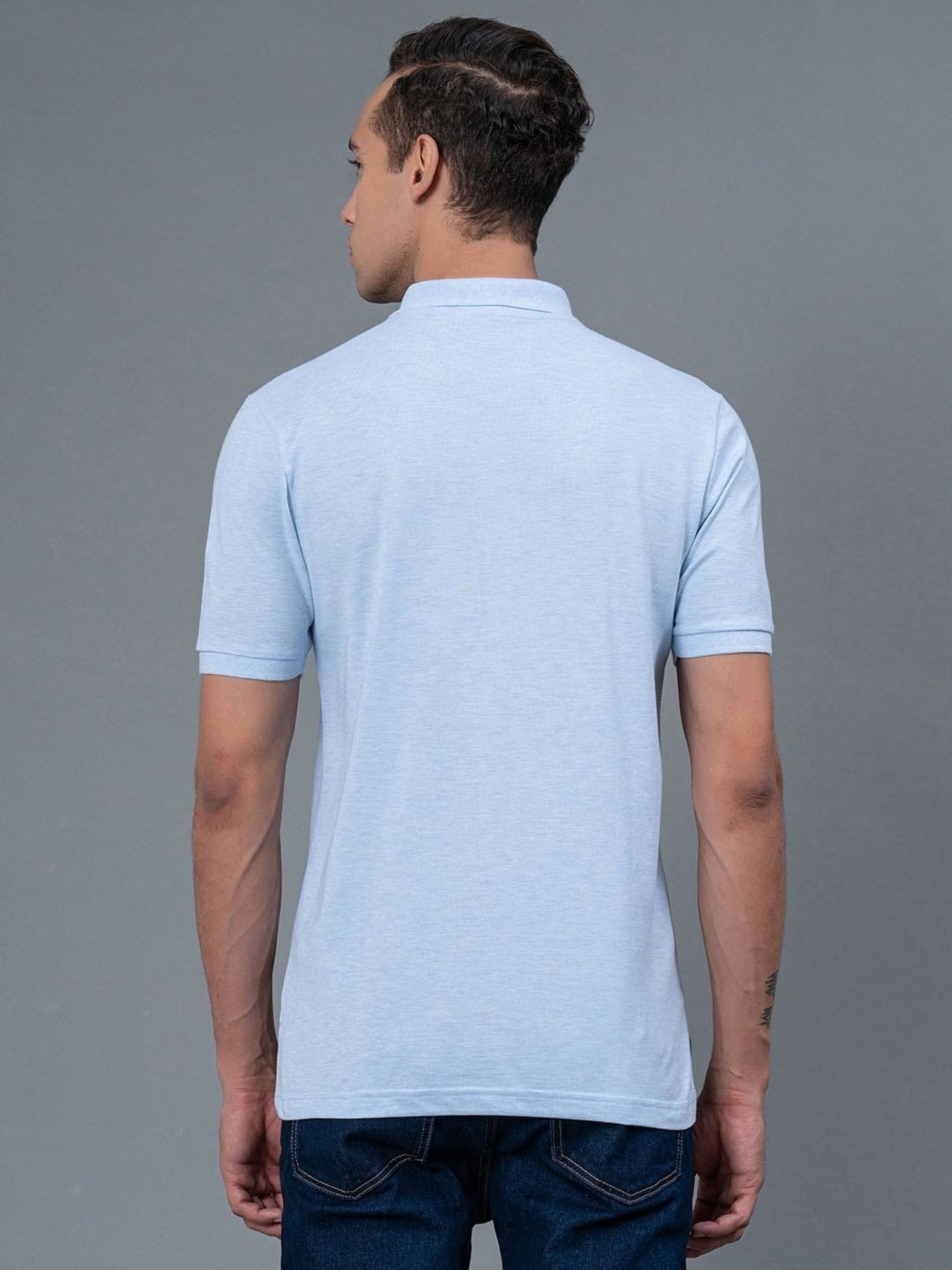 Red Tape Light Blue Melange Regular Fit Polo T-Shirt