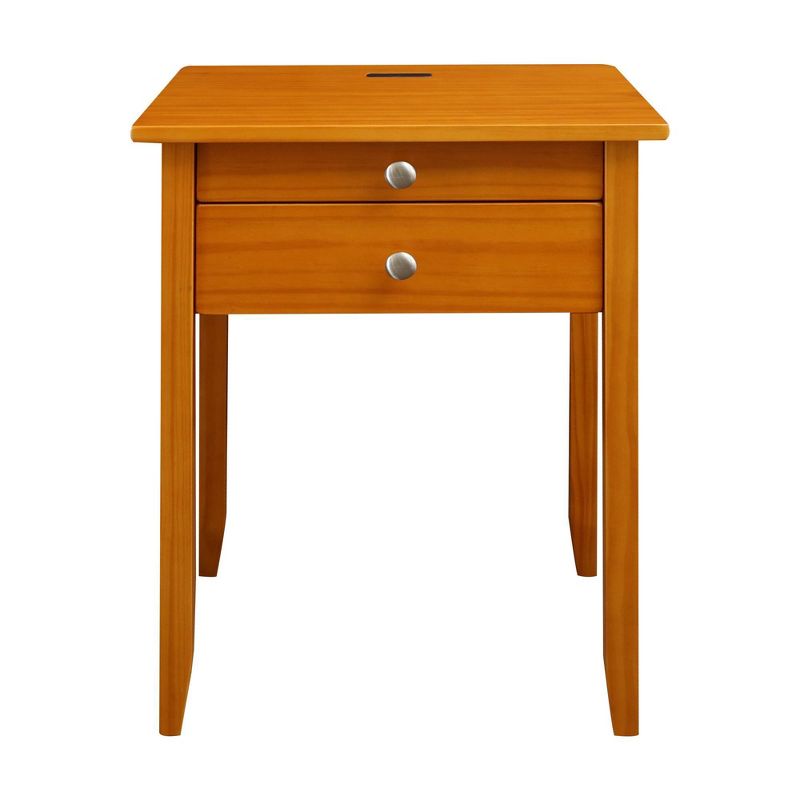 Solid Wood Nightstand with USB Port Honey Oak - Flora Home