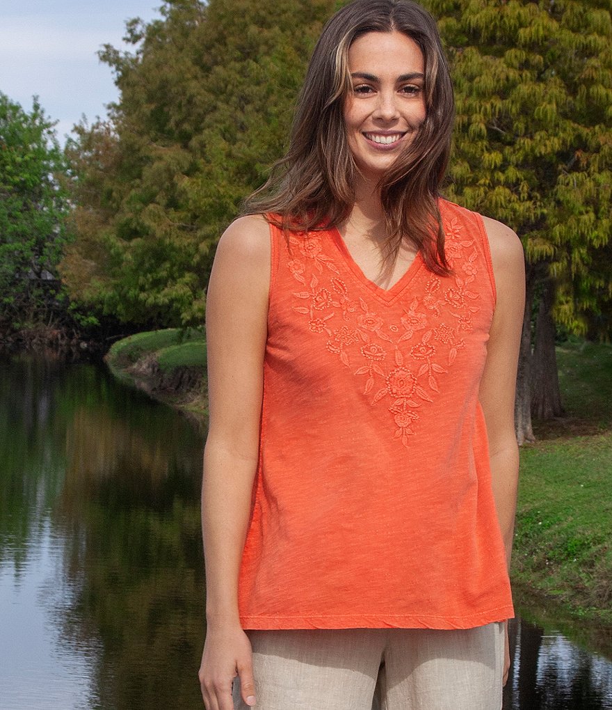 Karyn Seo Saira Vintage Embroidered V-Neck Boho Tank Top