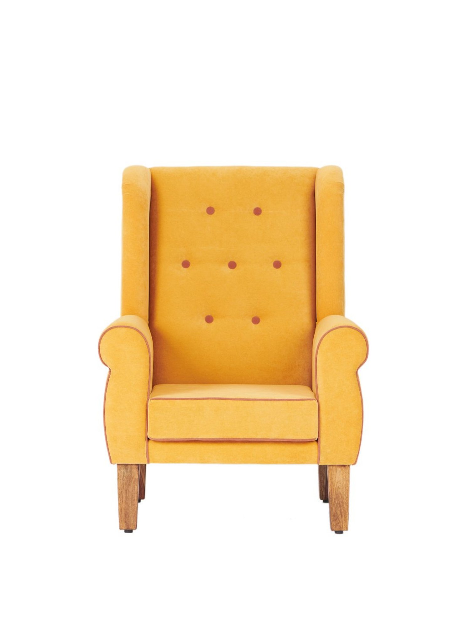 Chumbak Solid Yellow Sheesham Wood Begum Wing Chair