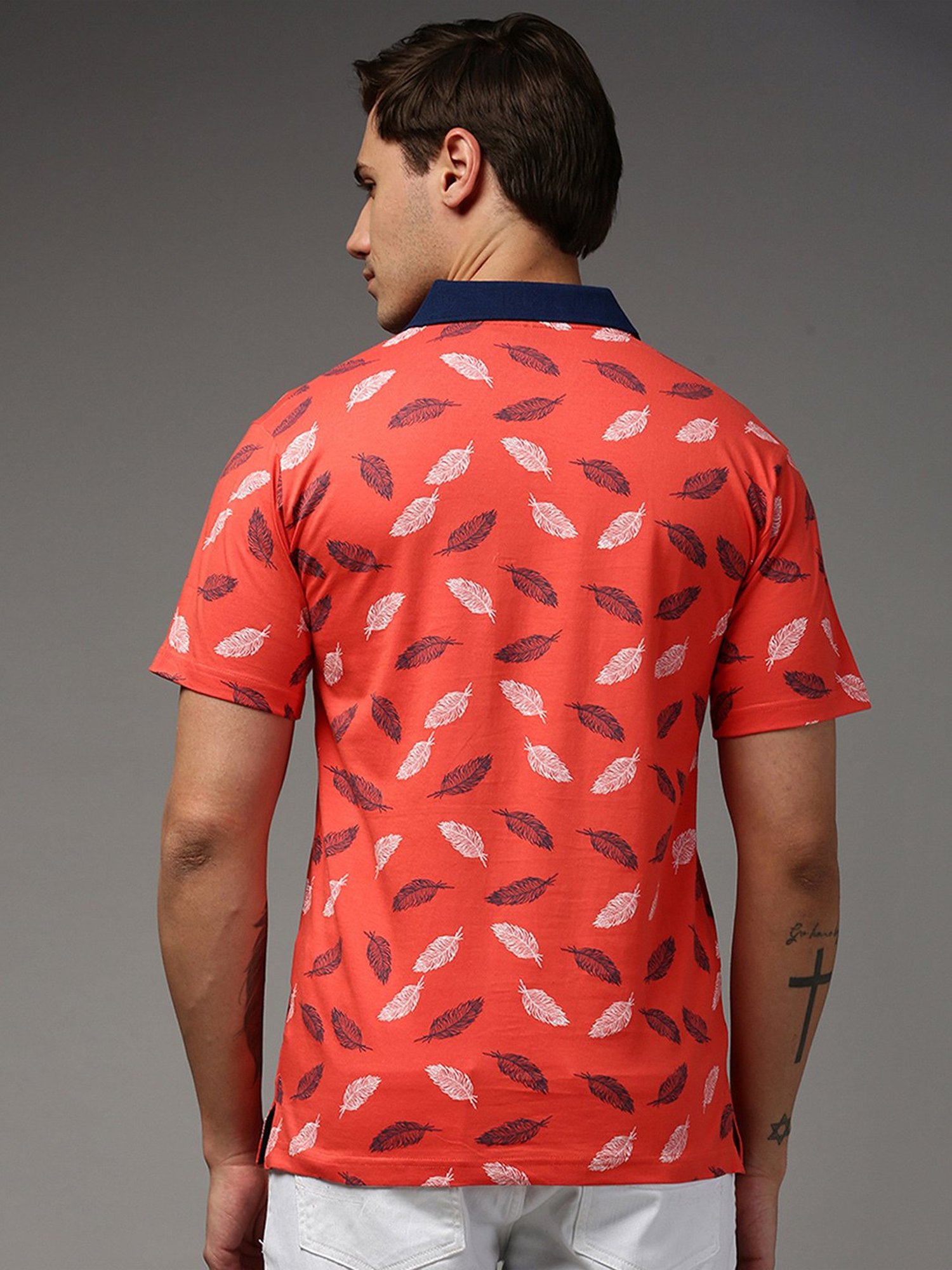 Kryptic Orange Regular Fit Printed Cotton Polo T-Shirt