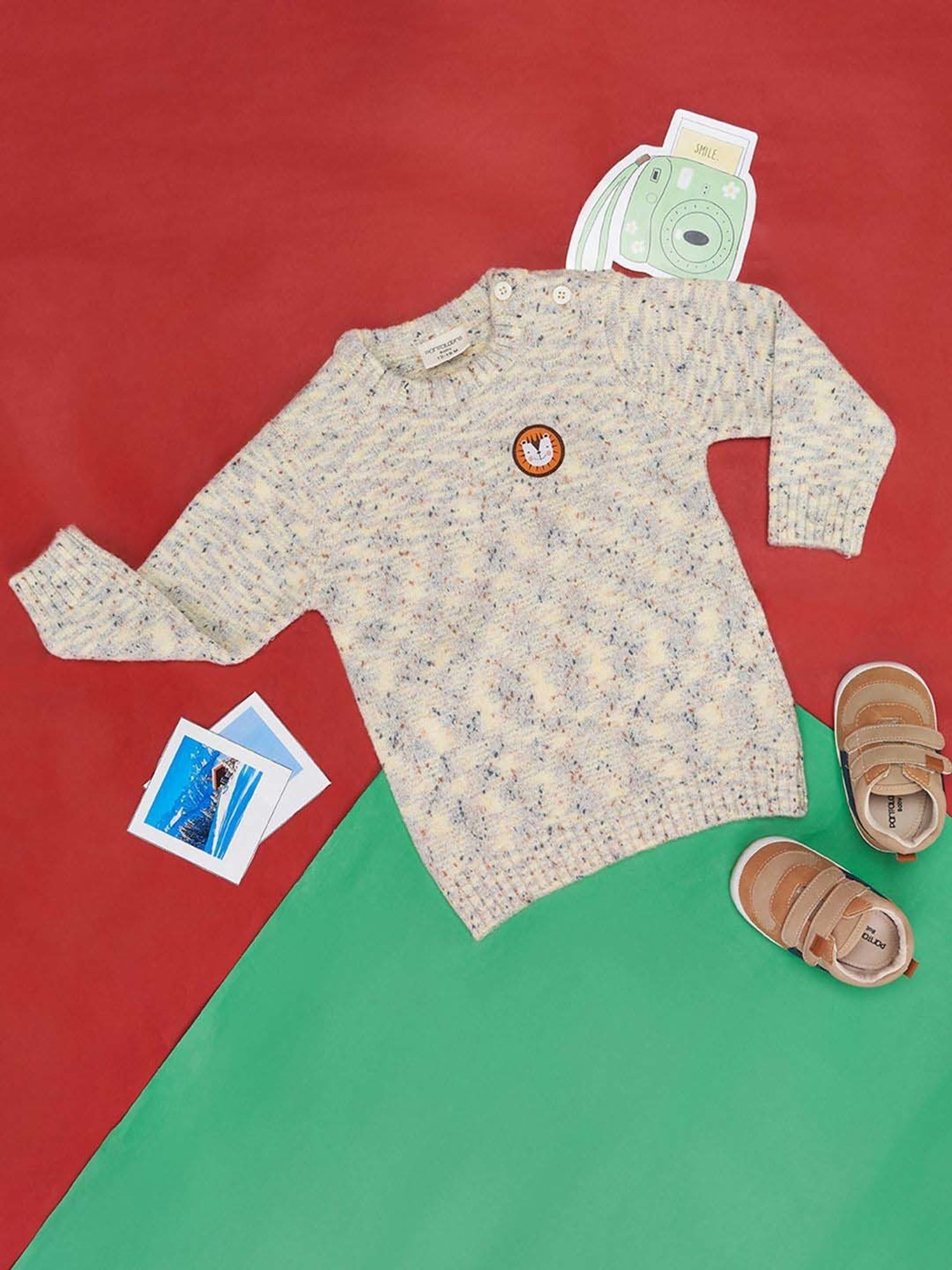 MINIKLUB Girls Green Self Design Full Sleeves Sweater