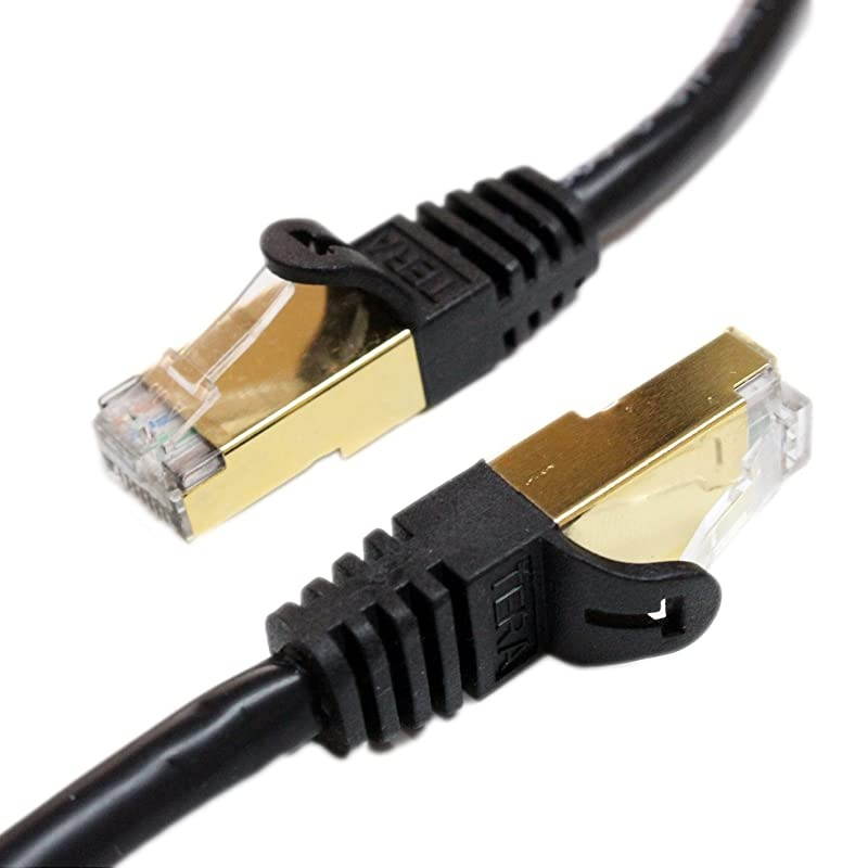 10FT Premium CAT7 Double Shielded 10 Gigabit 600MHz Ethernet Patch Cable for Modem Router LAN Network Gold Plated Shielded RJ45 Connectors Faster Than CAT6a CAT6 CAT5e Black