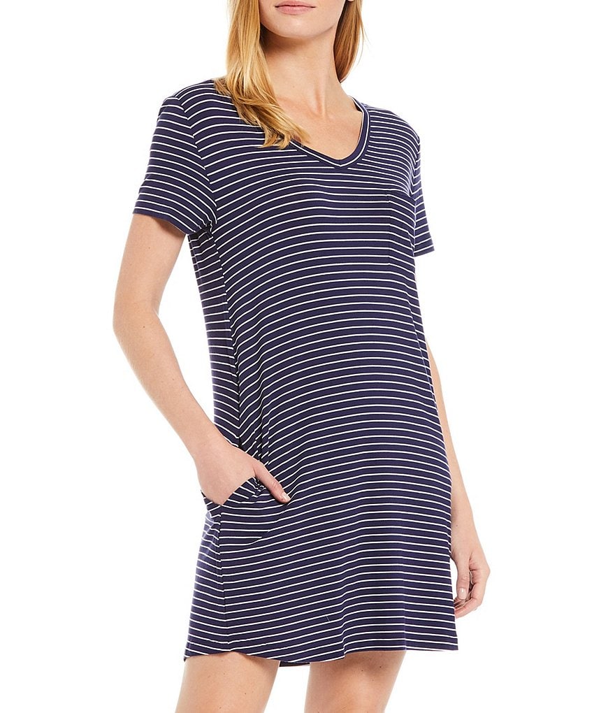 Half Moon By Modern Movement Yarn-Dye Striped Jersey Knit Lounge Dress