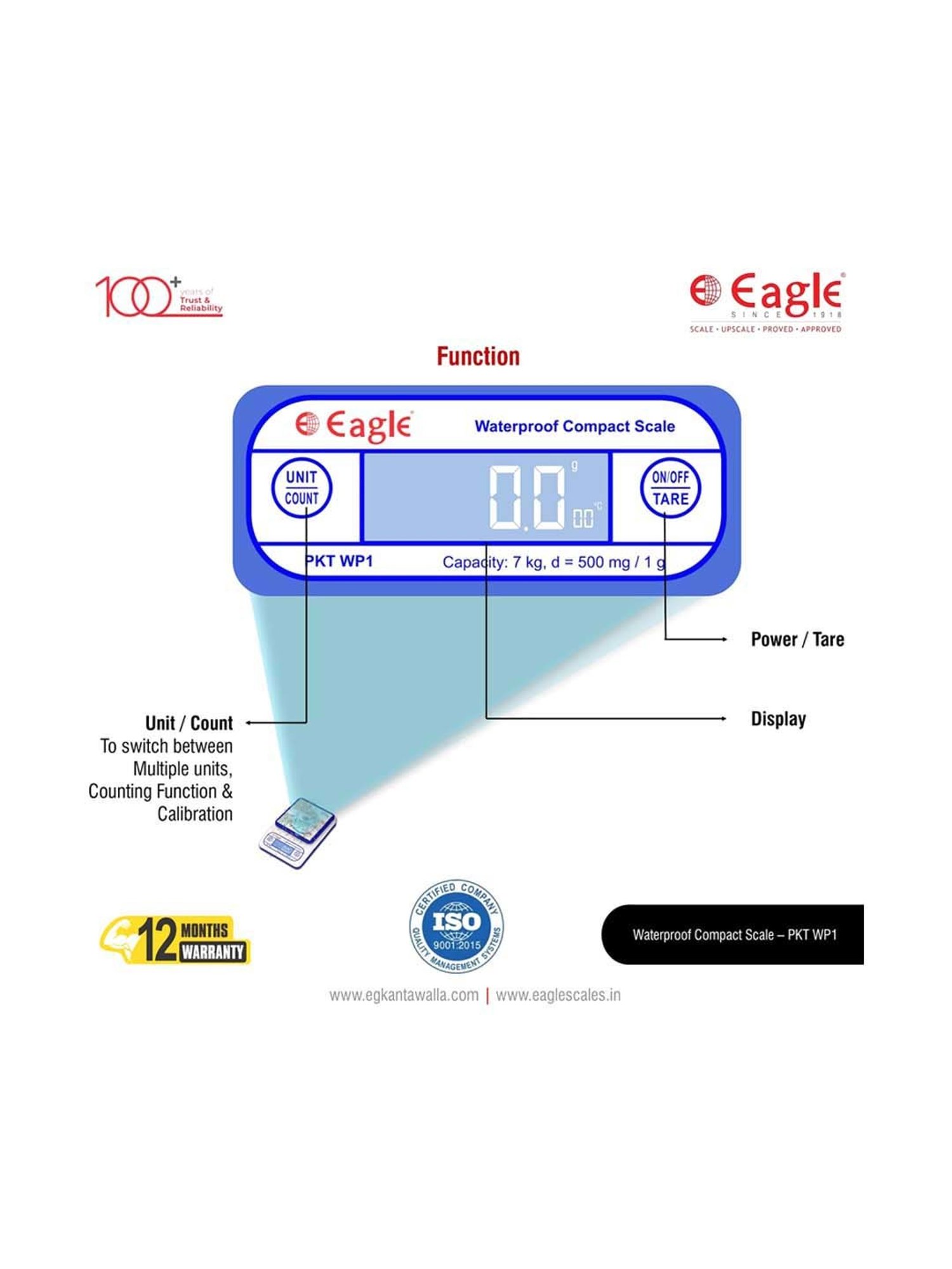 Eagle PKT-WP1 Digital Weight Machine for Kitchen, 7 kg Capacity, 1 g Accuracy,Kitchen Weighing Scale