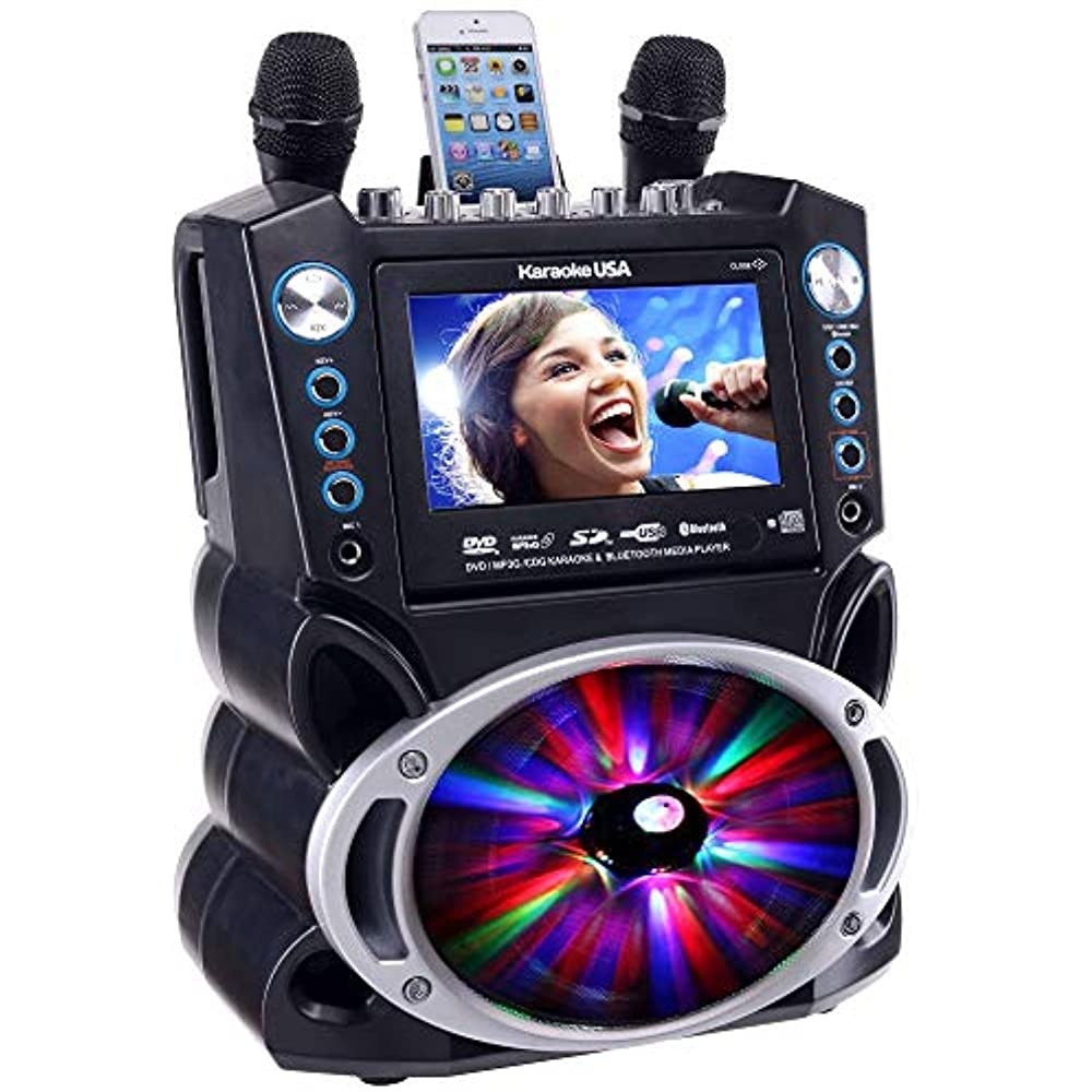 KARAOKE USA GF842 DVD/CD+G/MP3+G Bluetooth(R) Karaoke System with 7" TFT Color Screen & LED Sync Lights