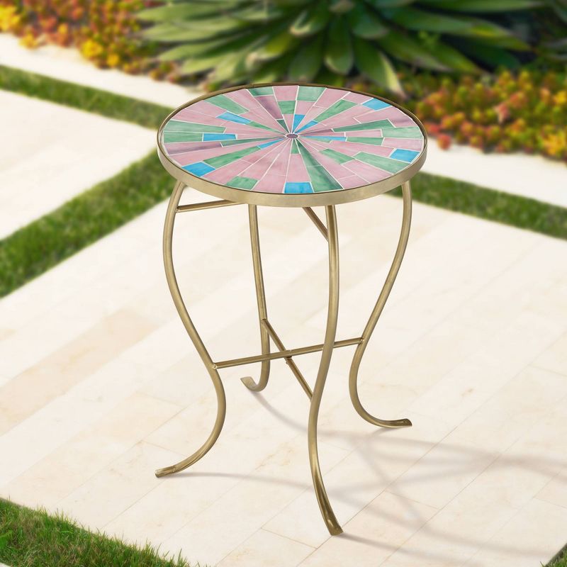Teal Island Designs Pastel Mosaic Glass Tile Table with Gold Finish Base