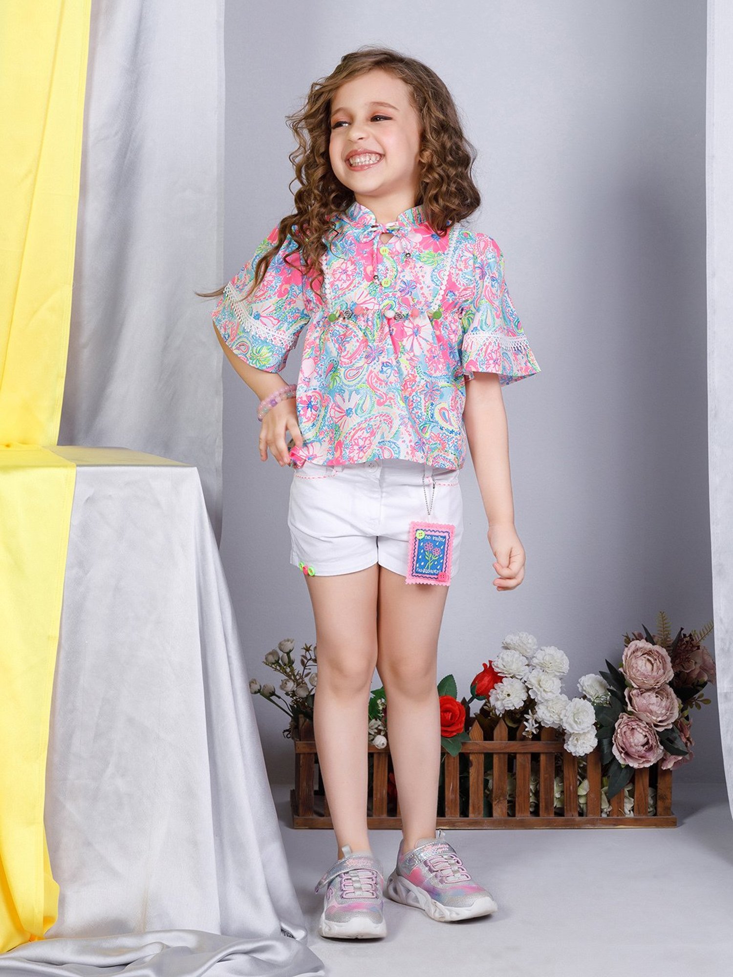 Peppermint Kids Multicolor Floral Print Top with Shorts