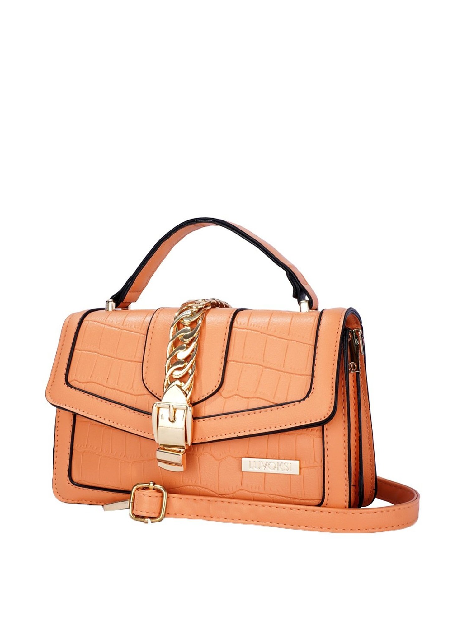 Luvoksi Orange Textured Medium Satchel Handbag