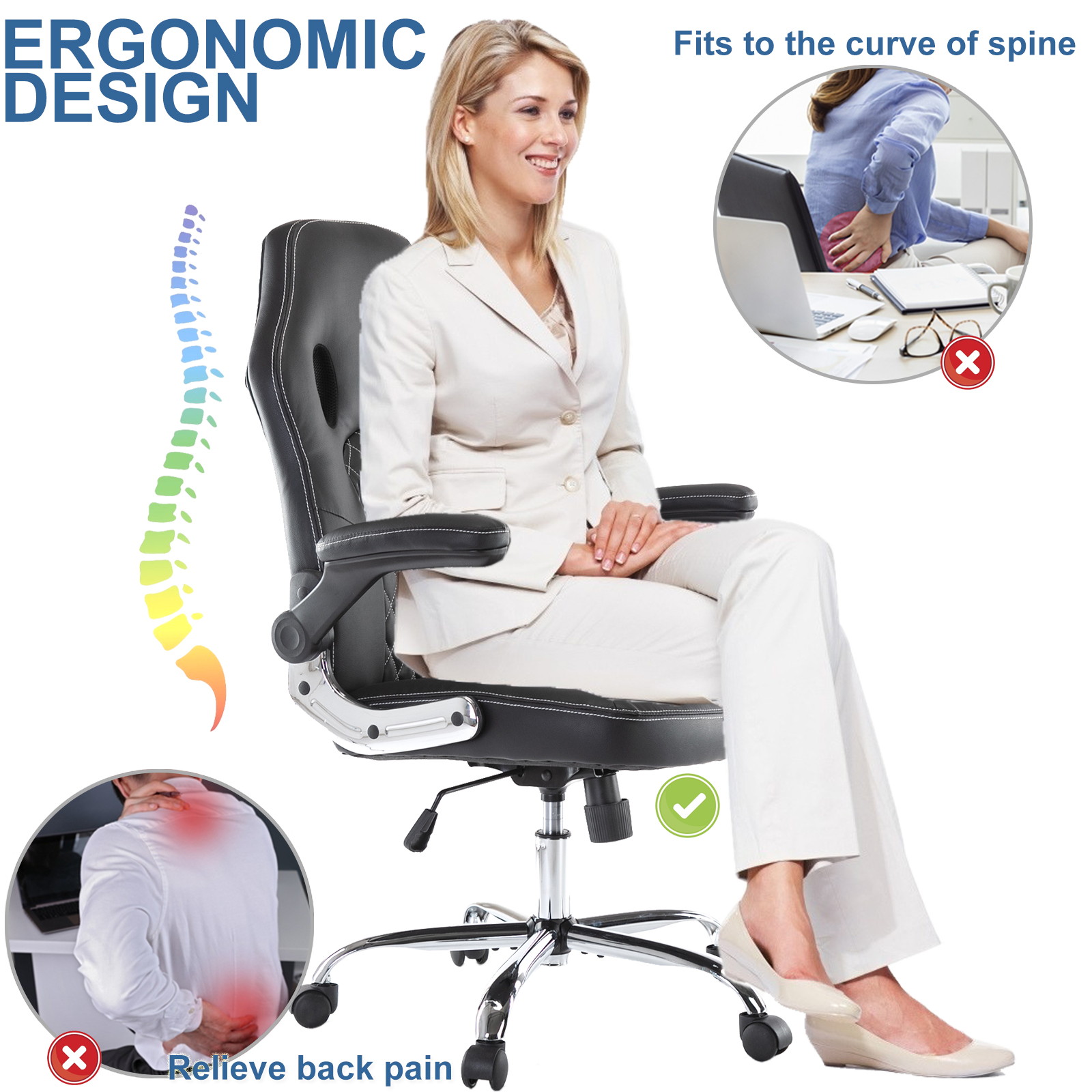 Gaming Chair, Racing Style Computer Desk Chair Padded Armrests Ergonomic Lumbar Support Adjustable Height