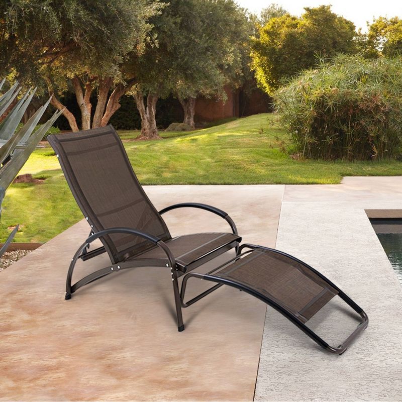 Outdoor Aluminum Adjustable Chaise Lounge Rocking Chair - Brown - Crestlive Products