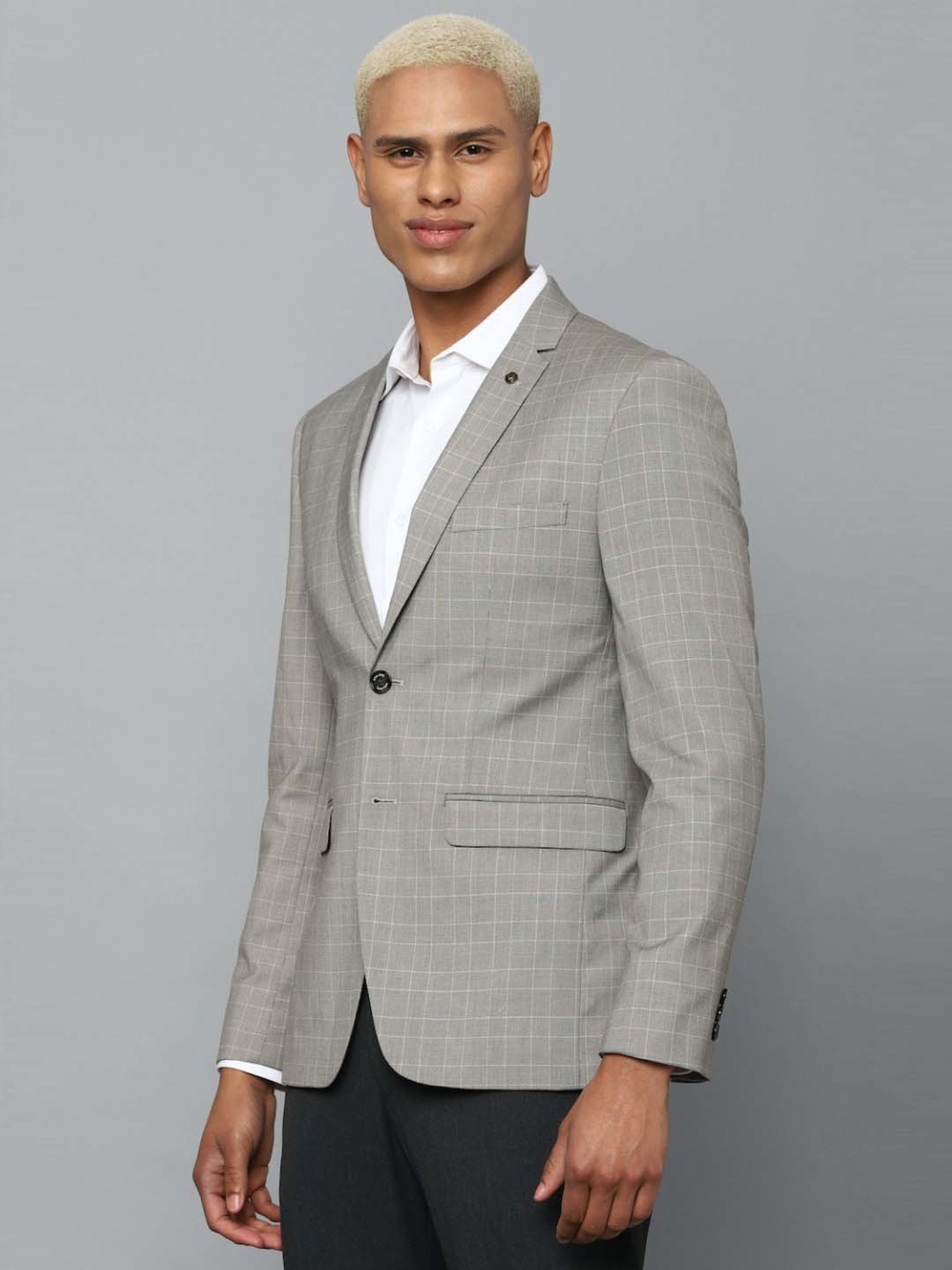 Allen Solly Grey Slim Fit Checks Blazer