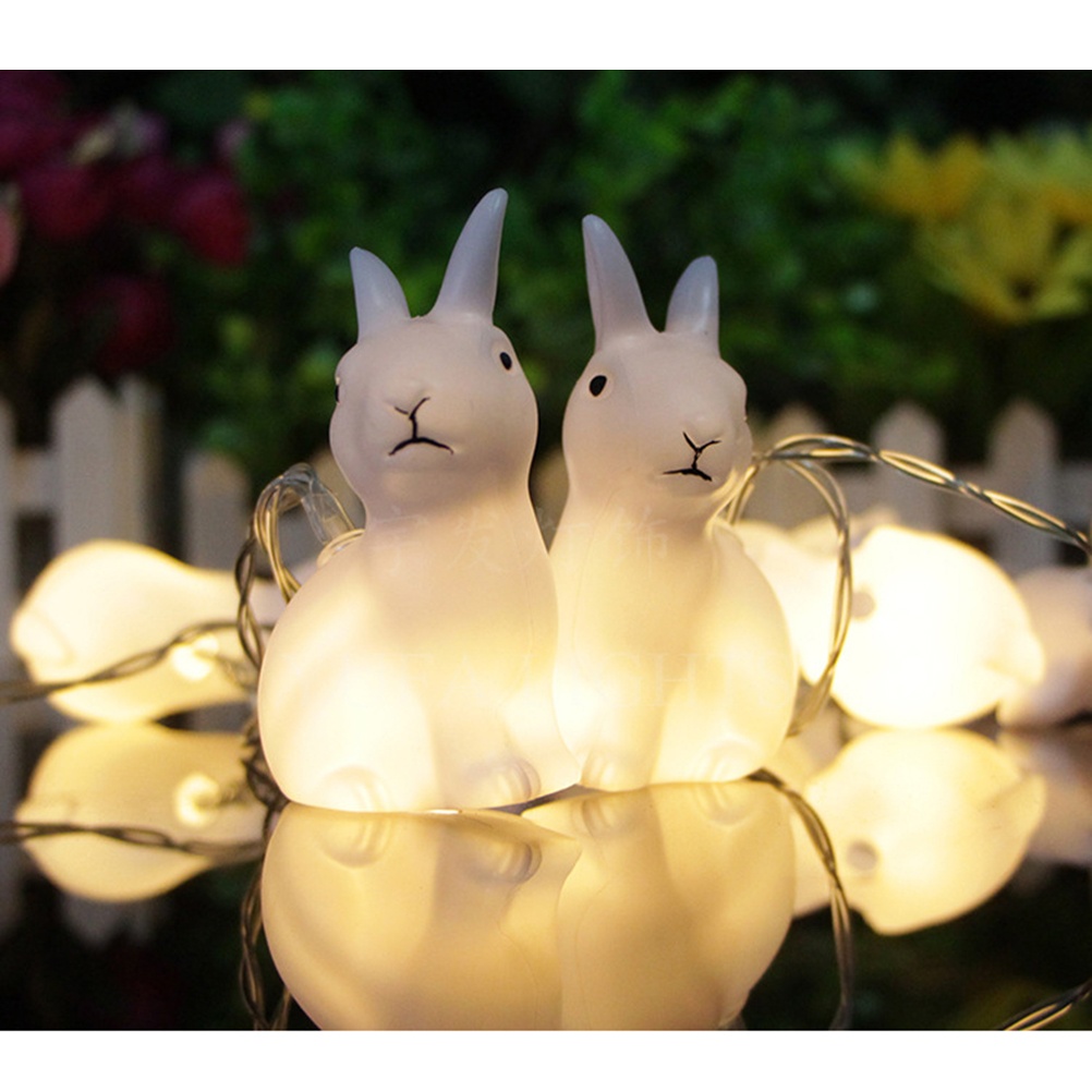 Battery Powered 10 LED White Bunny Lights String Party Decorative Rabbit String Lights (Pure White Light)