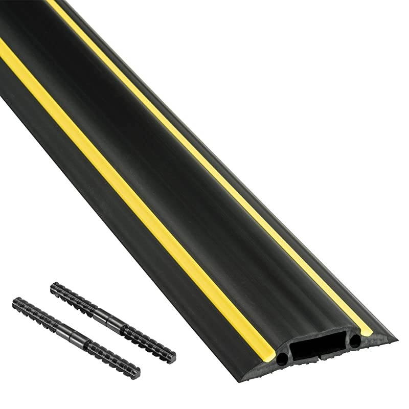 Floor Cord Cover and Cable Protector Medium Duty Linkable | Protect Cords and Prevent Trip Hazards 30 Foot Yellow Hazard Stripe