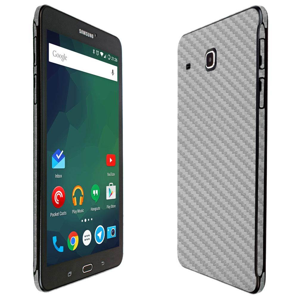 Skinomi&reg; TechSkin - Samsung Galaxy Tab E 8.0 Screen Protector + Silver Carbon Fiber Full Body Skin with Free Lifetime Replacement / Front & Back Wrap Clear Film / Ultra HD and Anti-Bubble Shield