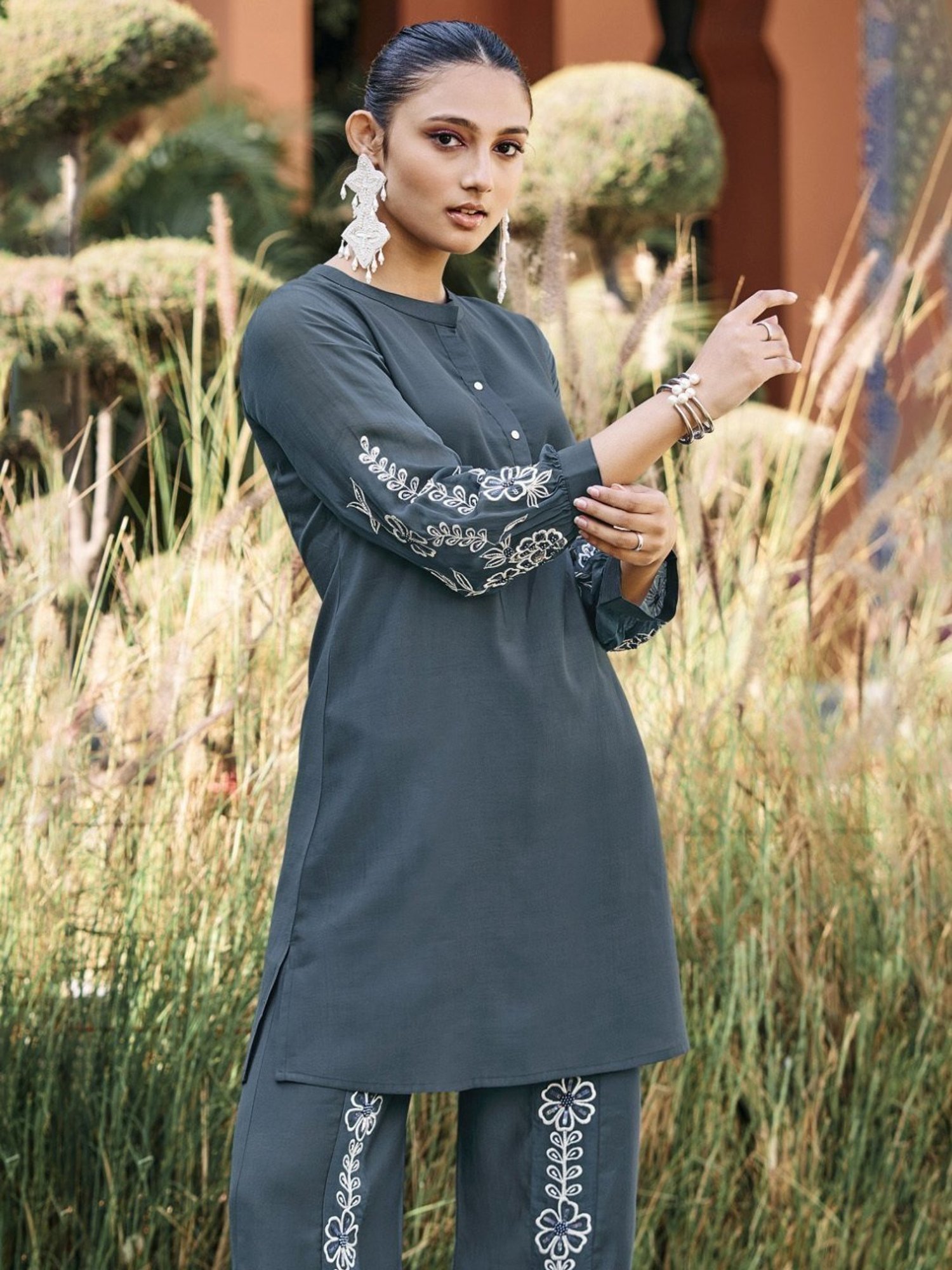 Autumnlane Alice Blue Applique & Embroidery Tunic with Pant Co-ord Set Set