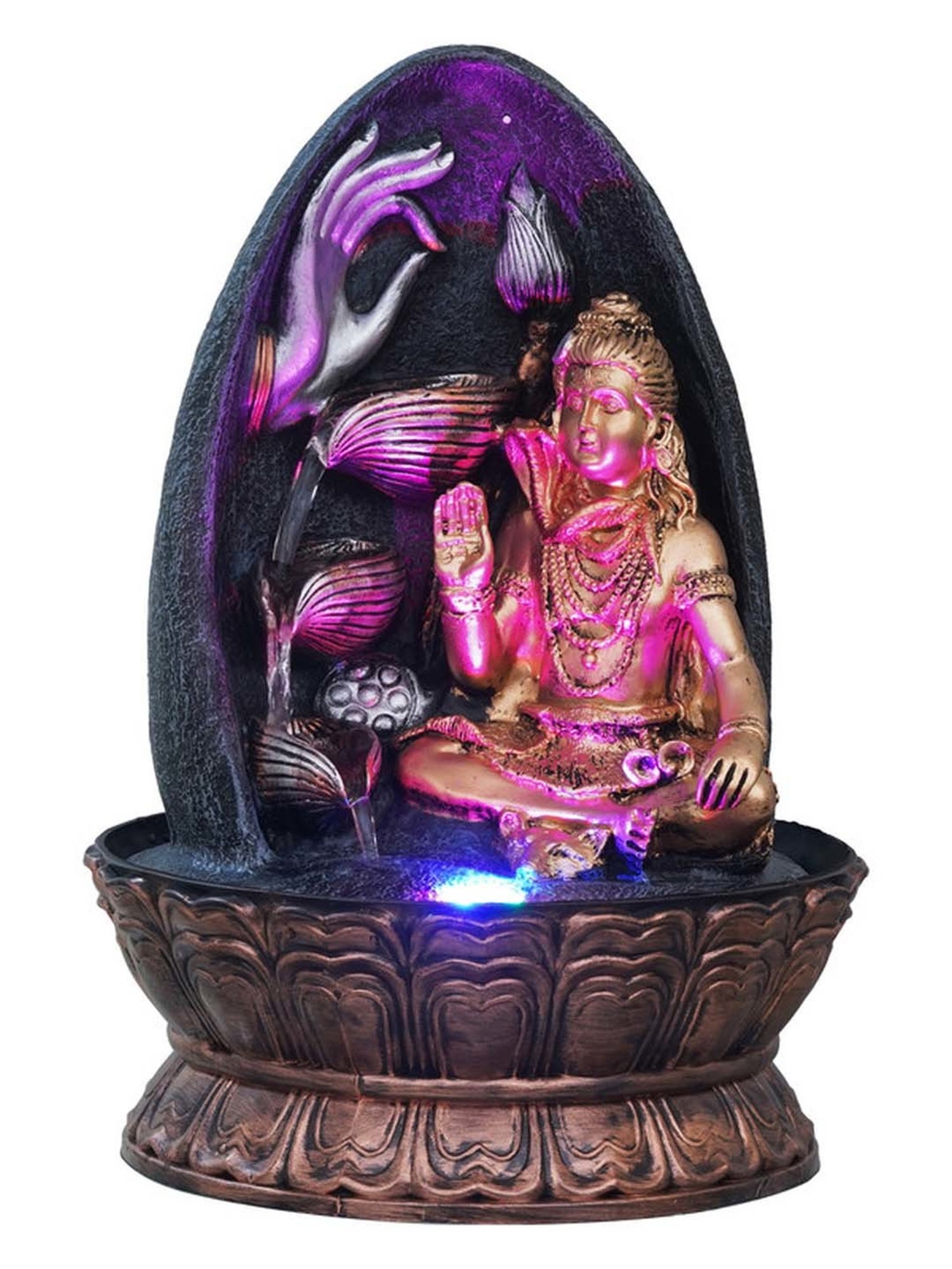 CHRONIKLE Gold & Grey Polyresin Lord Shiva Showing Mudra Water Fountain