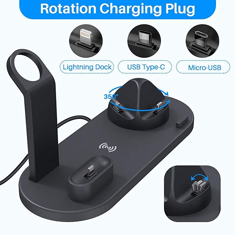 Charger 3 in 1 Charging Dock Compatible with Apple Watch and Airpods Charging Station Qi Fast Charging Stand Compatible iPhone X XS XR Xs Max 8 8 Plus Deep Black