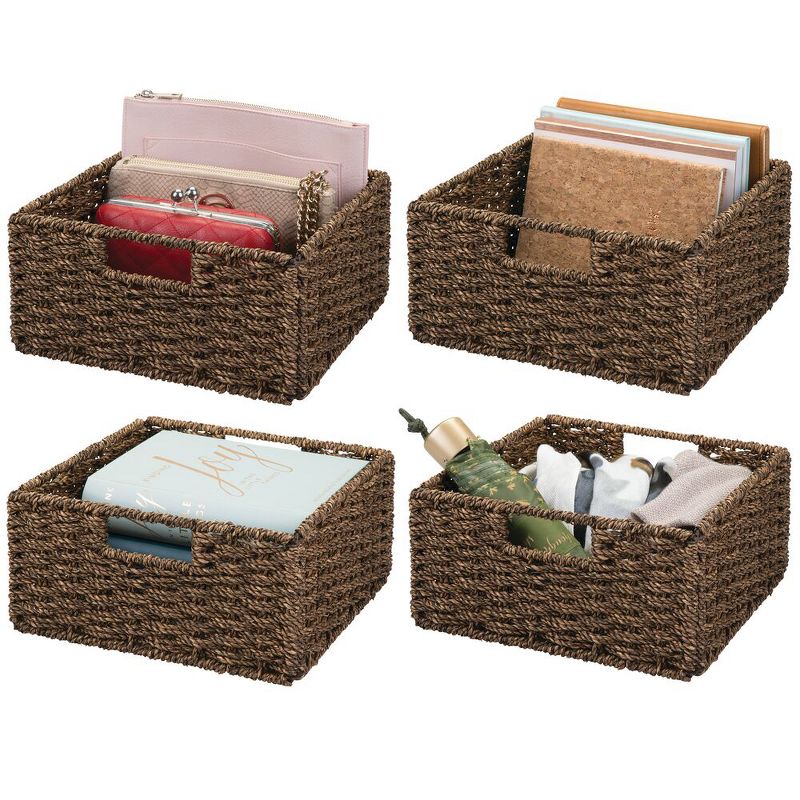 mDesign S Woven Seagrass Home Storage Basket for Cube Furniture, 4 Pack - Brown