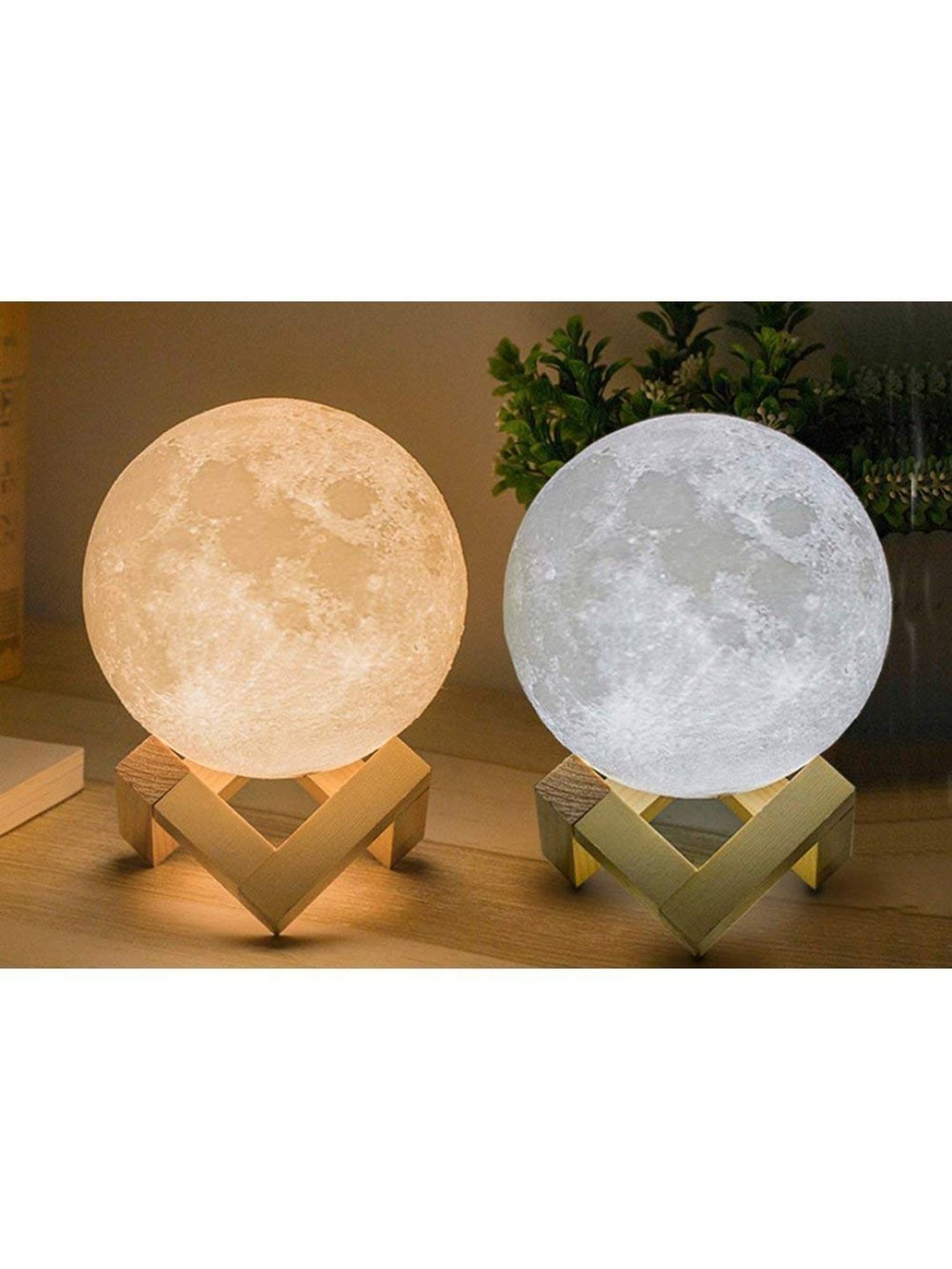 XERGY 3D Rechargeable Moon Light Lamp with Stand and Touch Control Adjust Brightness (White)