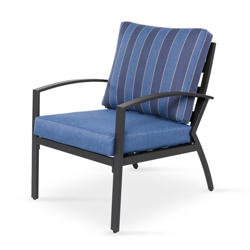 4pc Outdoor Aluminum Fire Pit Sofa Set Black & Blue - Nuu Garden