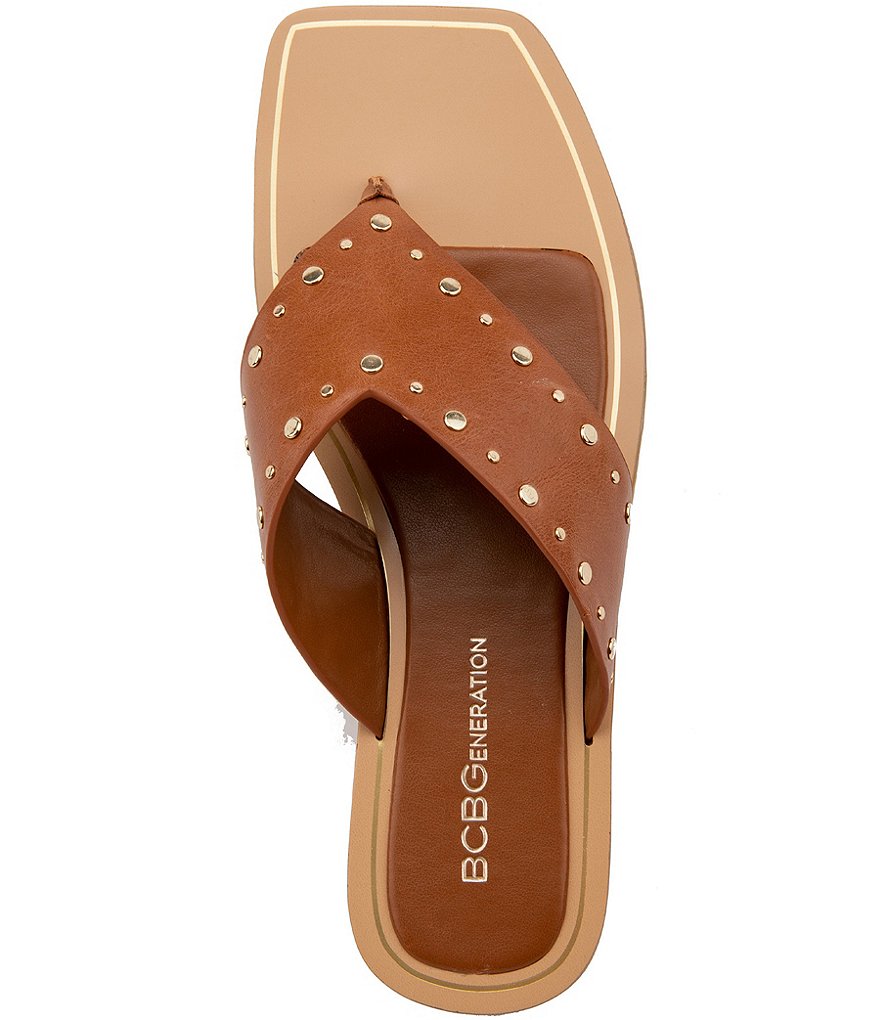 BCBGeneration Ixina Leather Studded Square Toe Thong Sandals