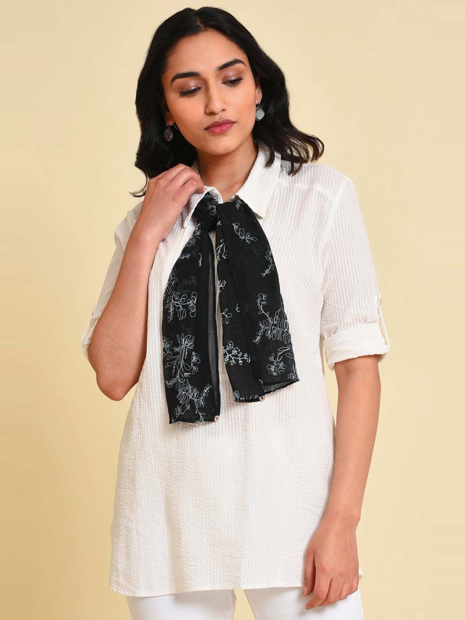 W Off-White Cotton Striped Top