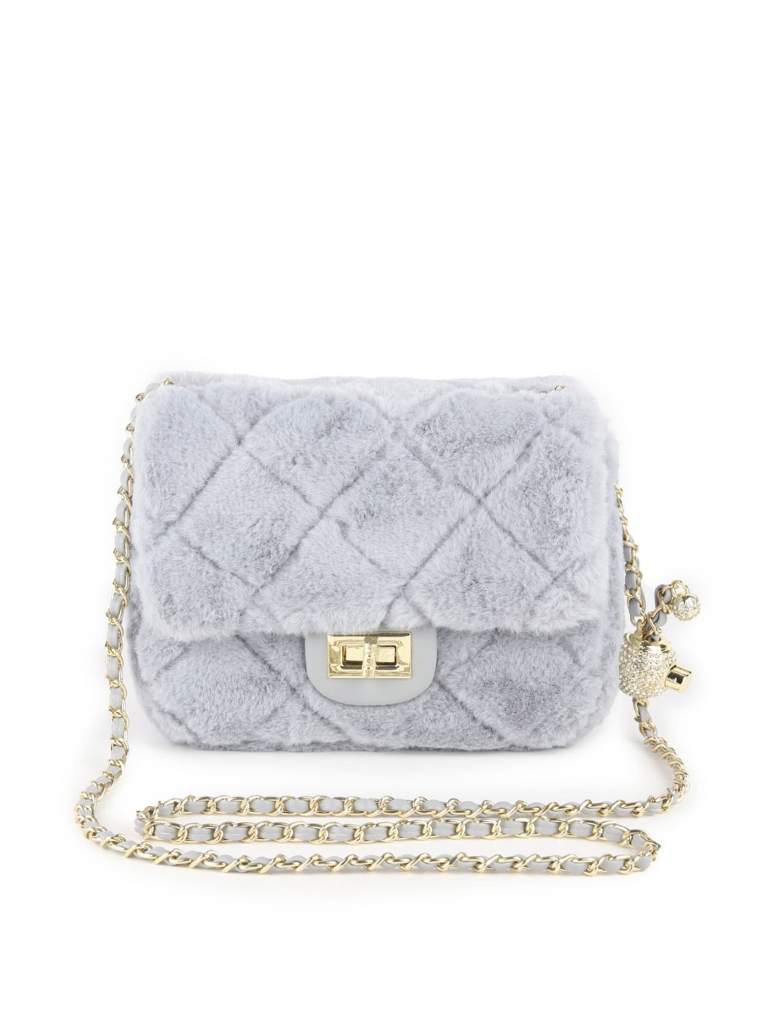 Odette Grey Synthetic Textured Sling Handbag