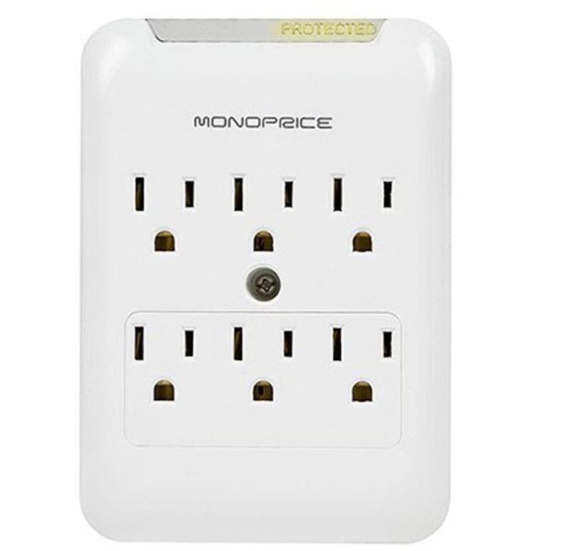 C2G 6-Outlet Surge Suppressor with (3) 1ft Outlet Saver Power Extension Cords - Receptacles: 6 x NEMA 5-15R - 270J