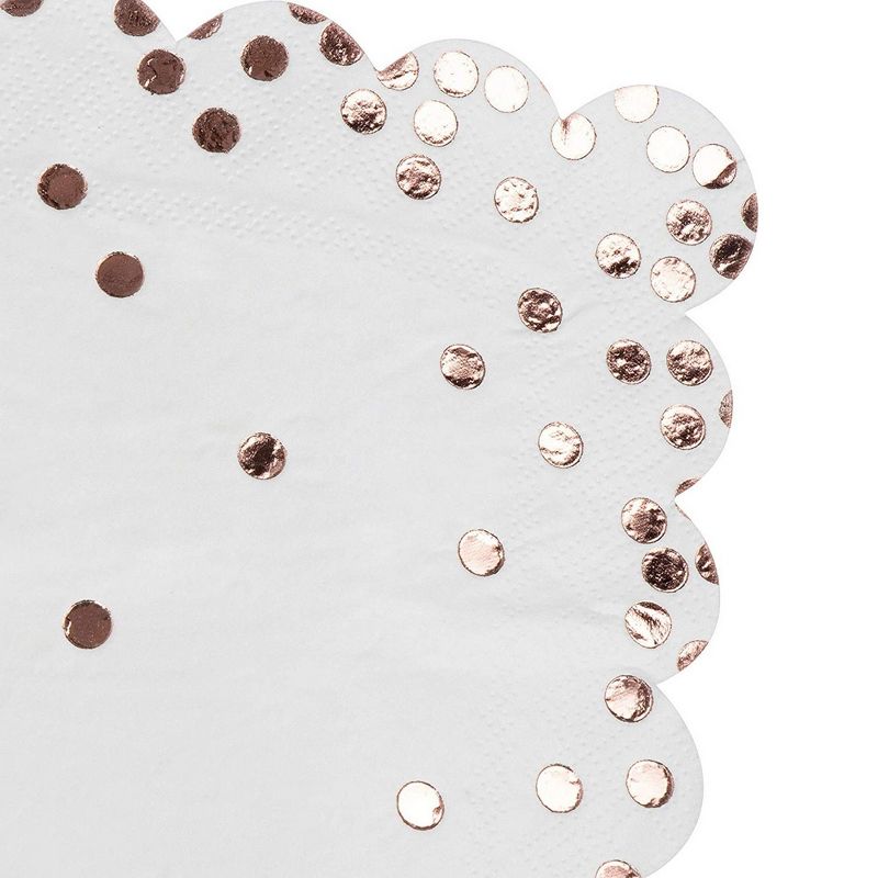 Juvale 50-Pack Rose Gold Foil Polka Dot Confetti Disposable Paper Napkins Wedding Party Supplies 6.5x6.5"