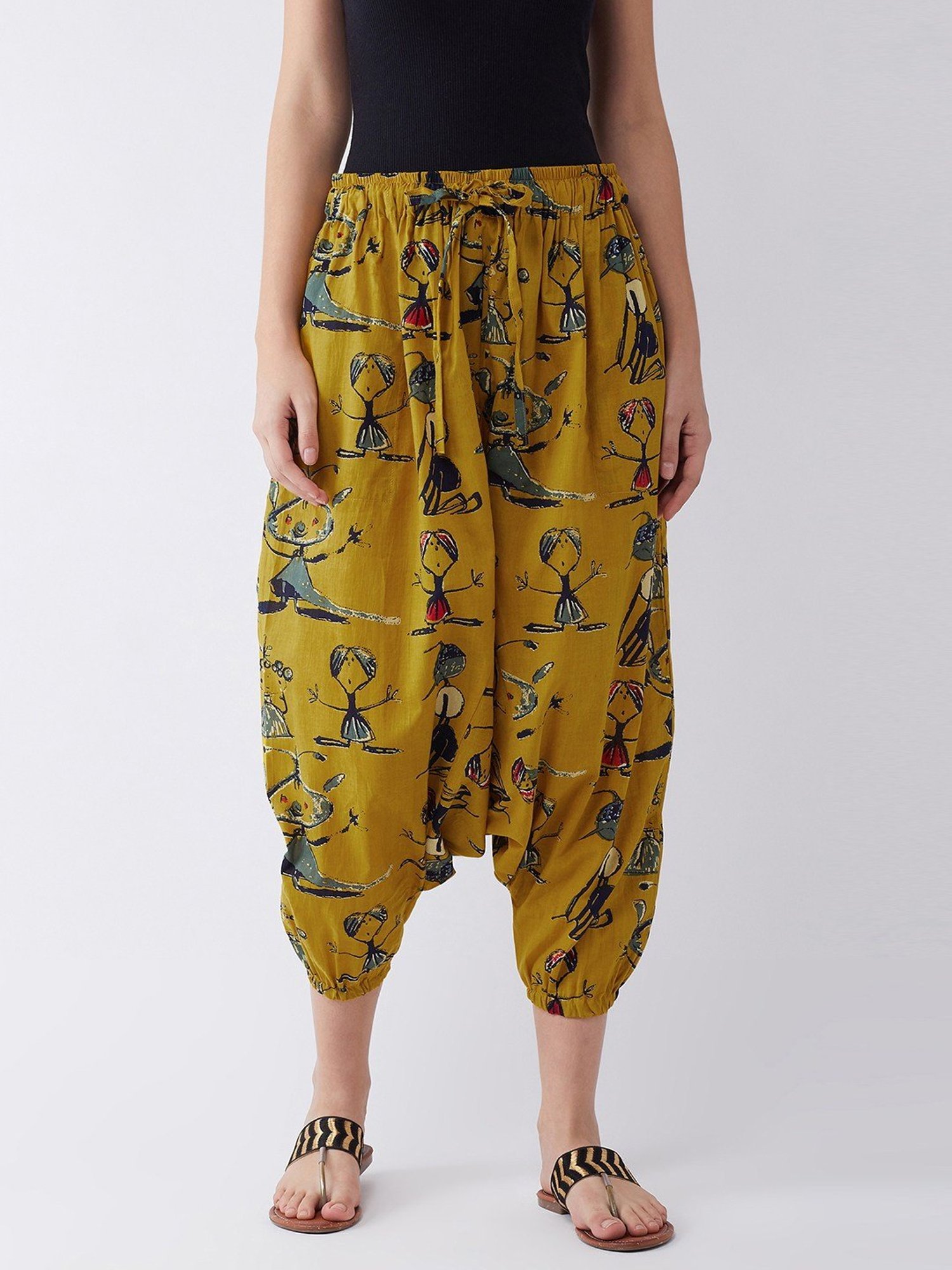 Inweave Mustard Cotton Printed Dhoti Pants