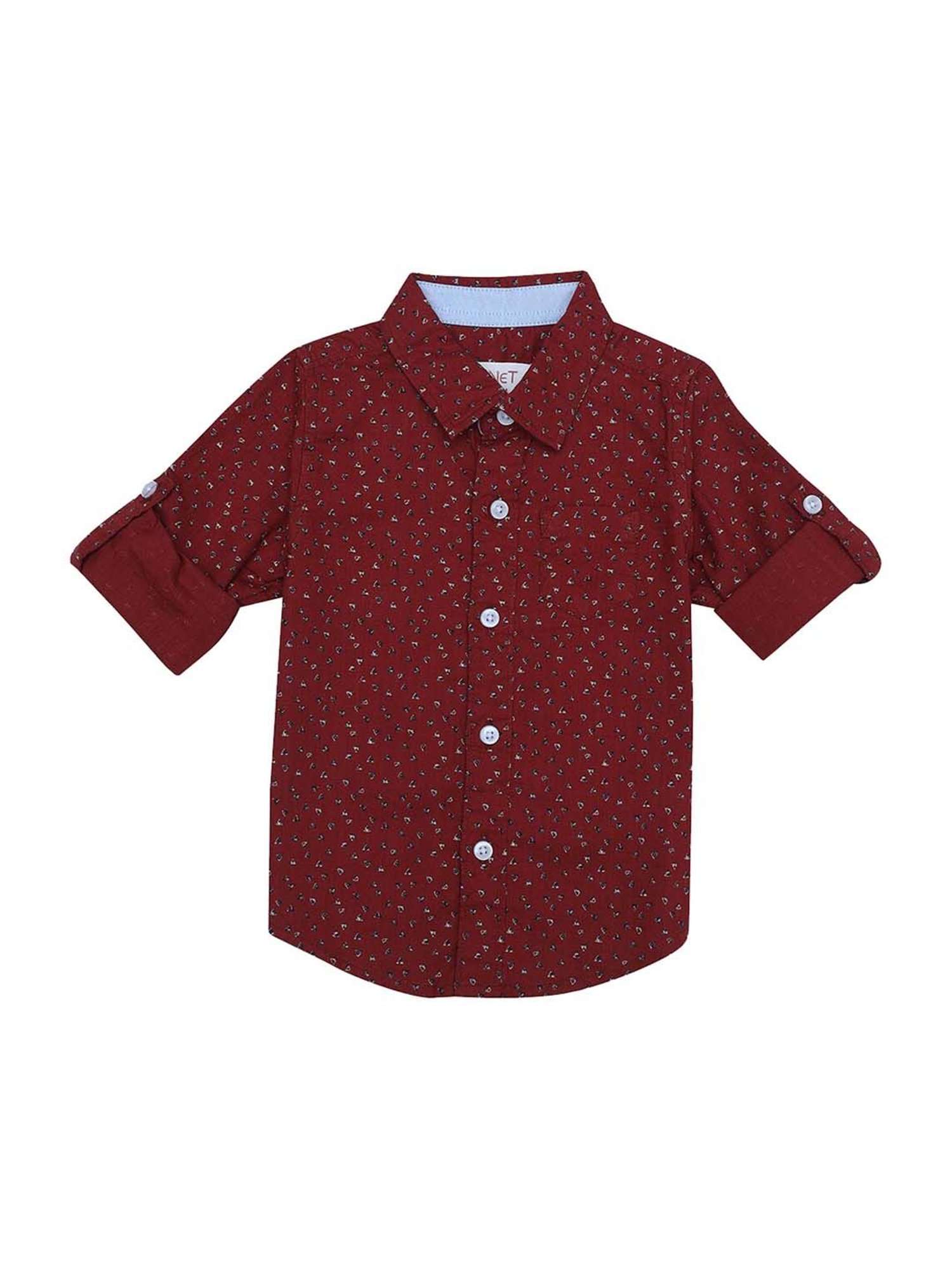 Manet Kids Maroon Cotton Printed Shirt