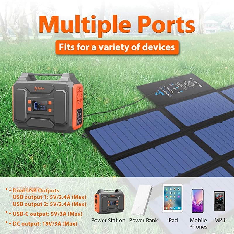 SunPower Solar Panel,  63W Portable Solar Charger for Camping (Dual 5V USB+19V DC Output+USB-C), Foldable Waterproof Solar Charger for Power Station, Phone, Tablet, iPad, 12V Boat/RV Battery