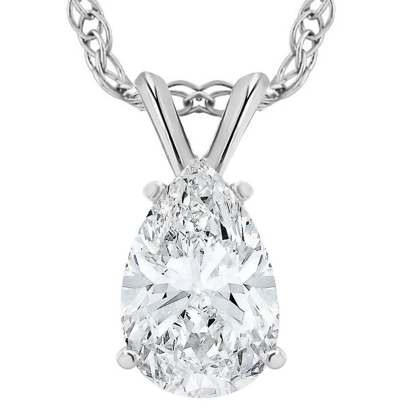 Pompeii3 3 Ct Pear Shape Solitaire Moissanite Pendant 14k White Gold Womens Necklace