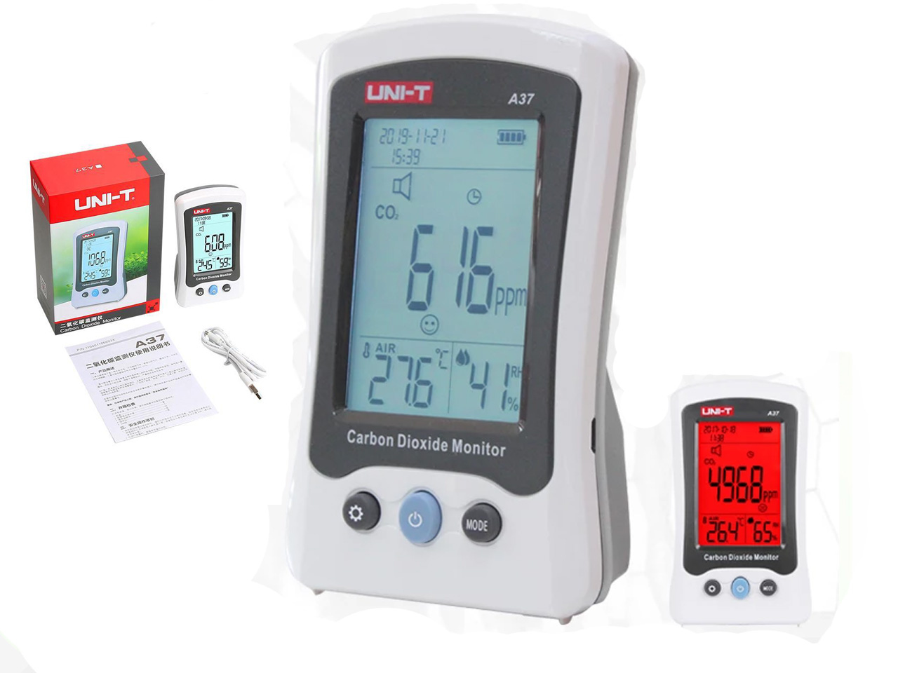 UNI-T A37 CO2 Meter; Carbon Dioxide Detector CO2 concentration/temperature/humidity detector / home / industrial / laboratory Test & Measurement Tools Carbon Dioxide Detector