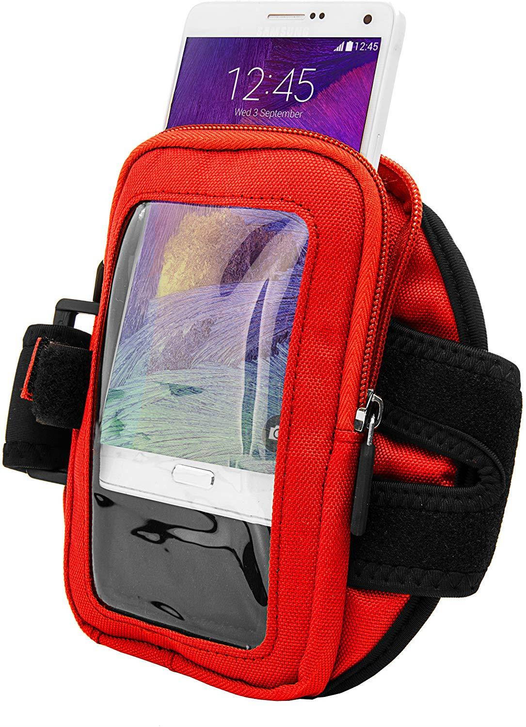 (Red) Great for Sport Enthusiasts VanGoddy Zippered Armlet Made with Nylon and Neoprene Protection for Running Climb Suitable for Motorola G G5, G5 Plus with Windshield Car Mount and Auxiliary Cable