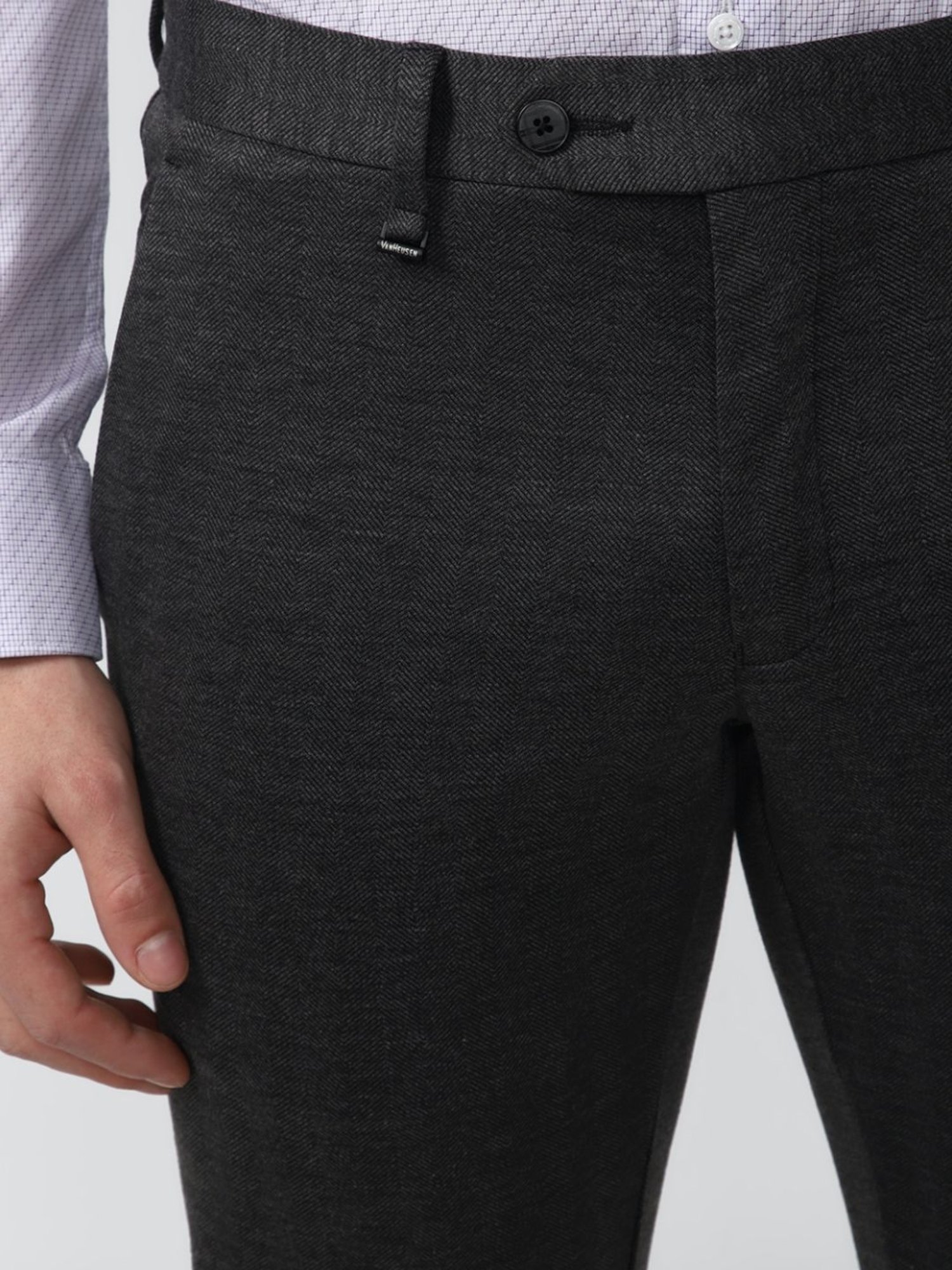 Van Heusen Grey Slim Fit Self Pattern Trousers