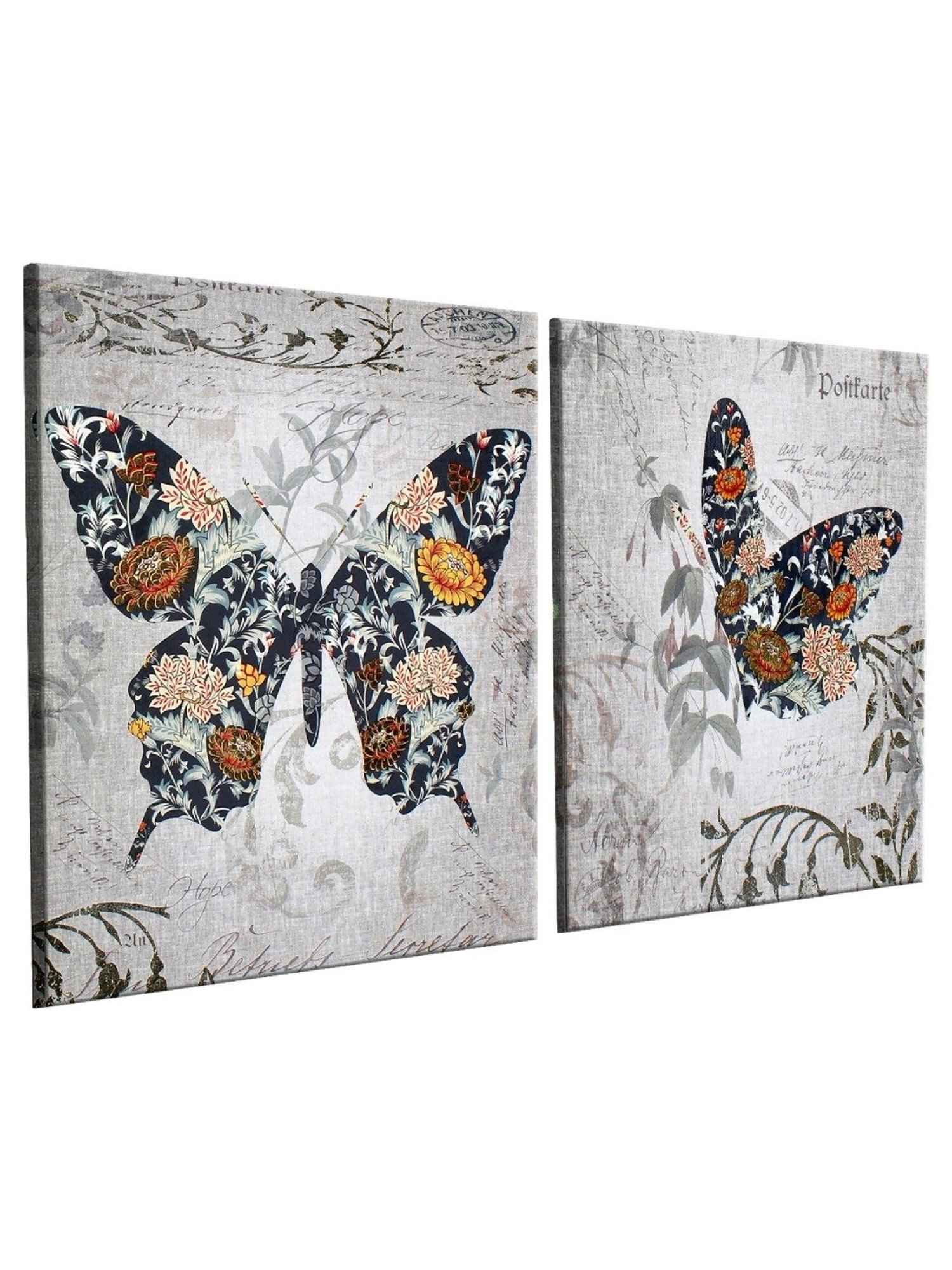 Art Street Butterfly Beauty Printed Multicolor Cotton Canvas Wall Art - Set Of 2