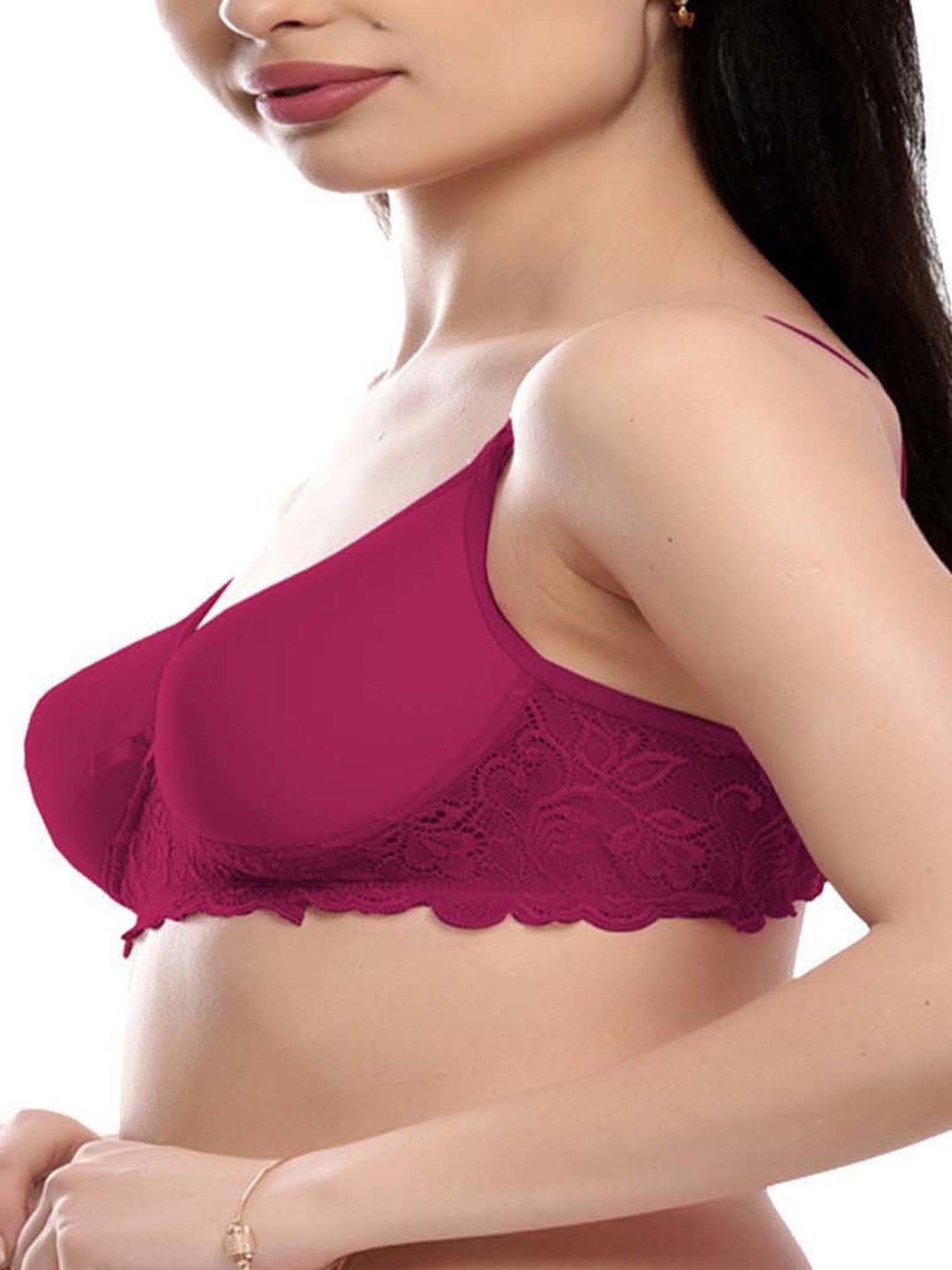 FIMS: Fashion is my Style Hot Pink & Purple Lace Work Everyday Bras - Pack Of 3