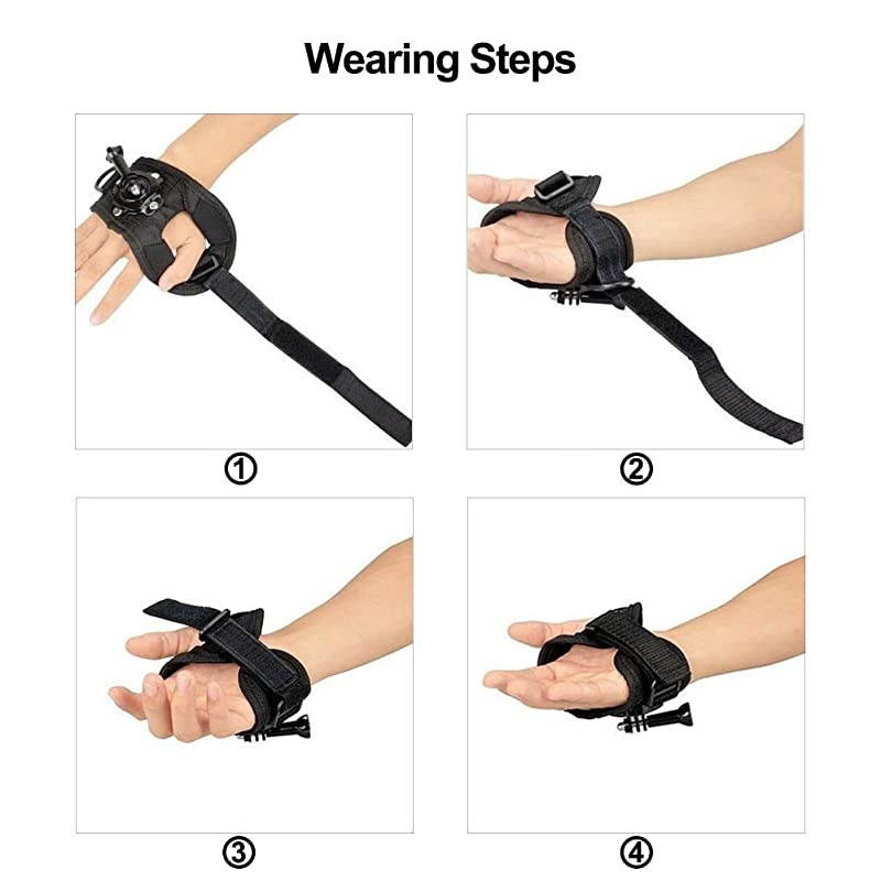 Strap Mount 360 Degree Panoramic Swiveling Glove Style Hand Mounts Strip Belt with Screw for GoPro Hero 8 7 6 5 4 Black Session DJI OSMO Action Xiaoyi AKASO Camera Accessories