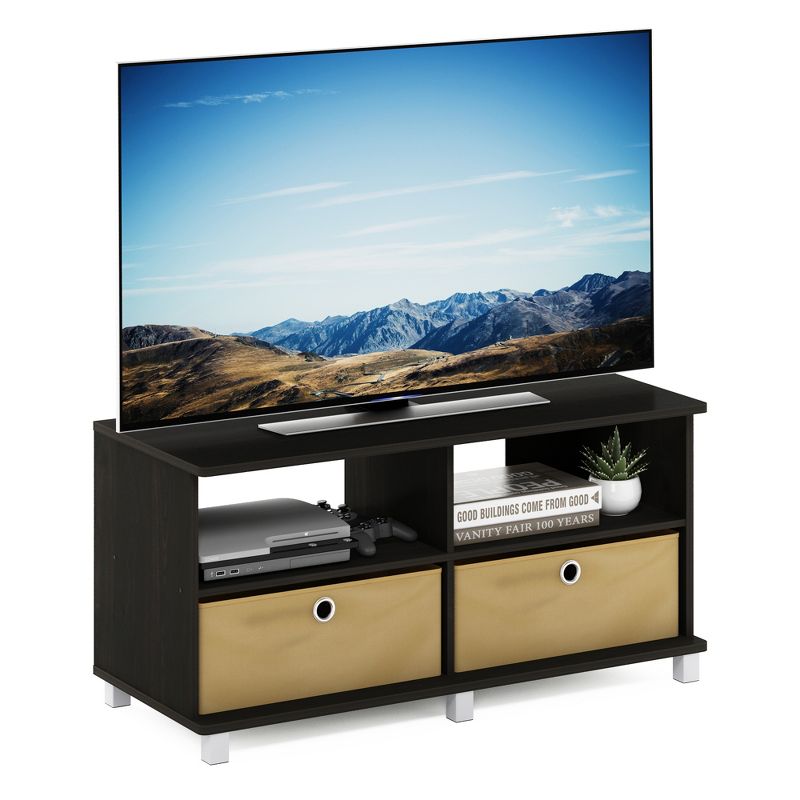 Furinno Home Living 38 Inch Wide 2 Shelf Entertainment Center TV Stand with 2 Non-Woven Drawers for TVs Up to 43 Inches Wide, Espresso Brown